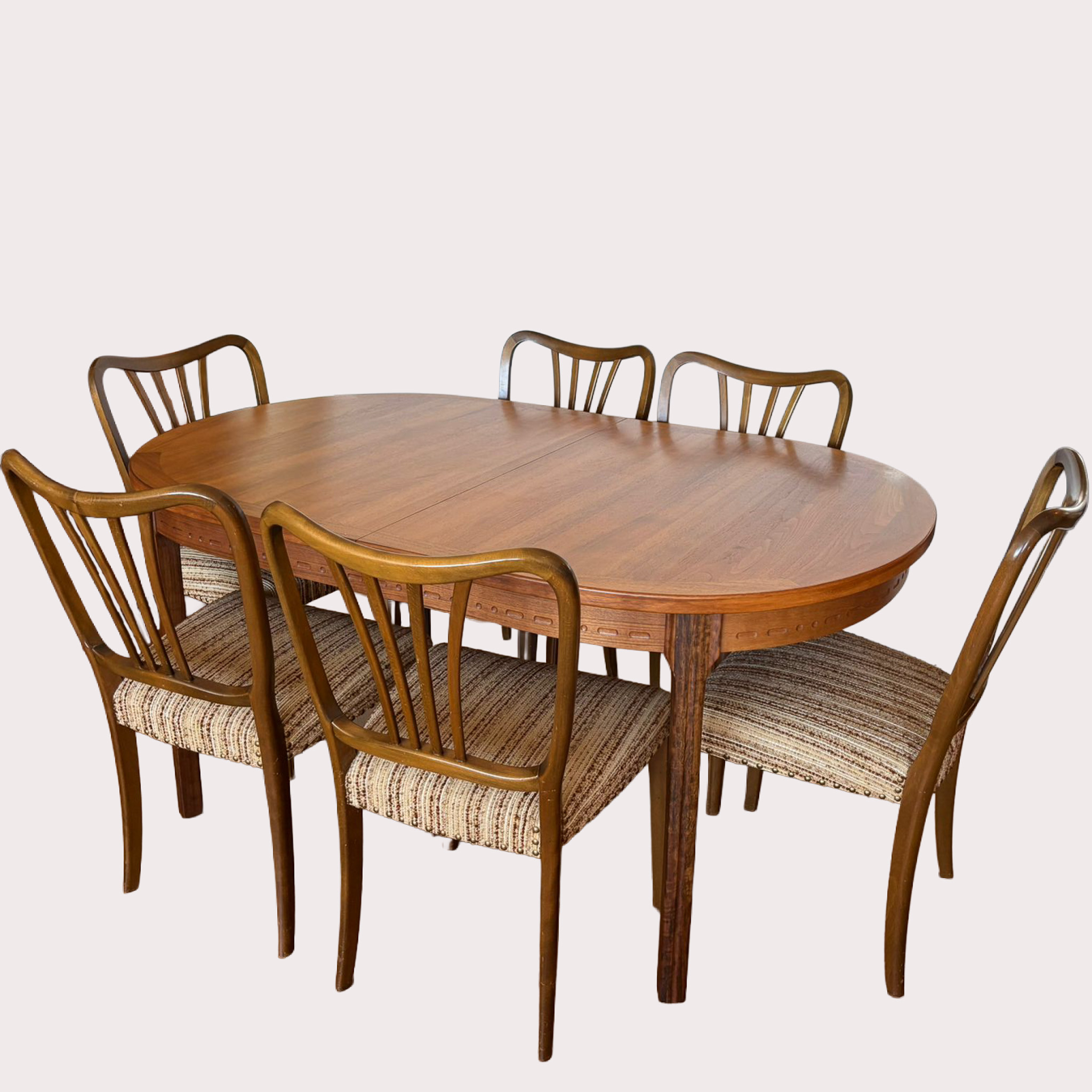 MATBORD, Valnöt, "Rimbo" L-B Design Group (Leif & Bengt Troedsson), Troeds, Bjärnum, samt 6 textilklädda stolar, 1940-1970.