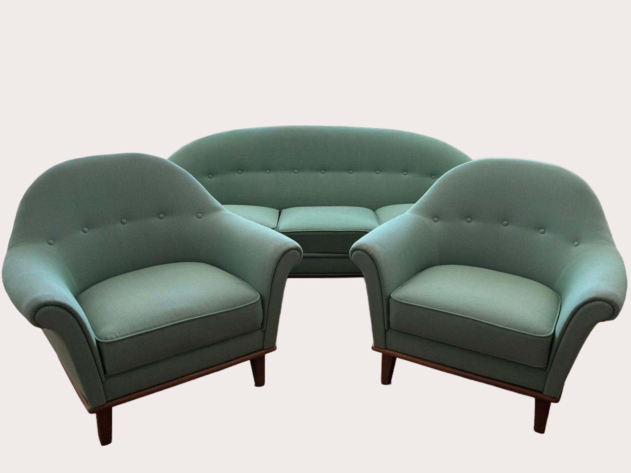 SOFFA SAMT 2 FÅTÖLJER, textilklädda, 1960- tal.