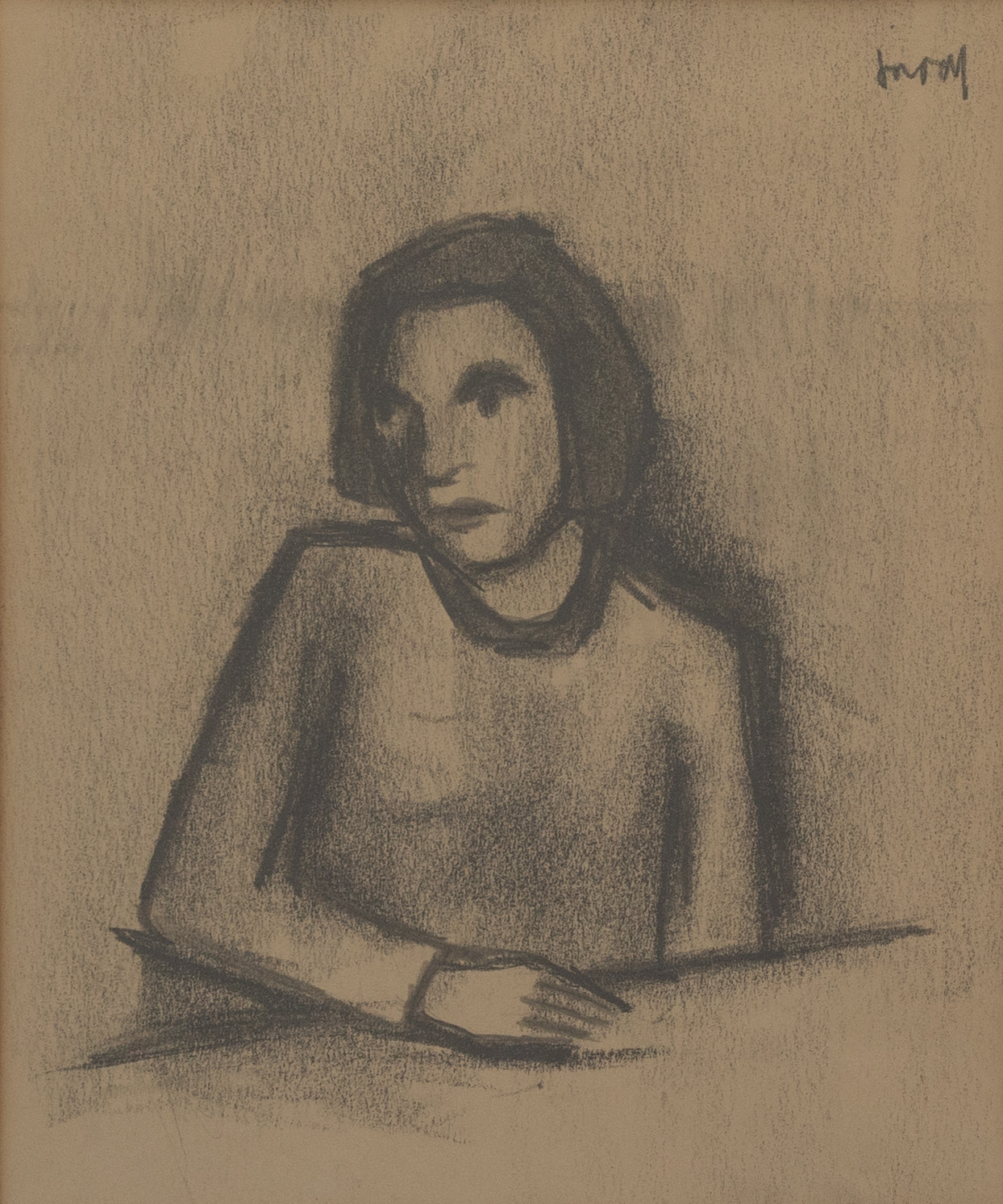 IVAN JORDELL. Kvinna vid bord, kol/krita, signerad.