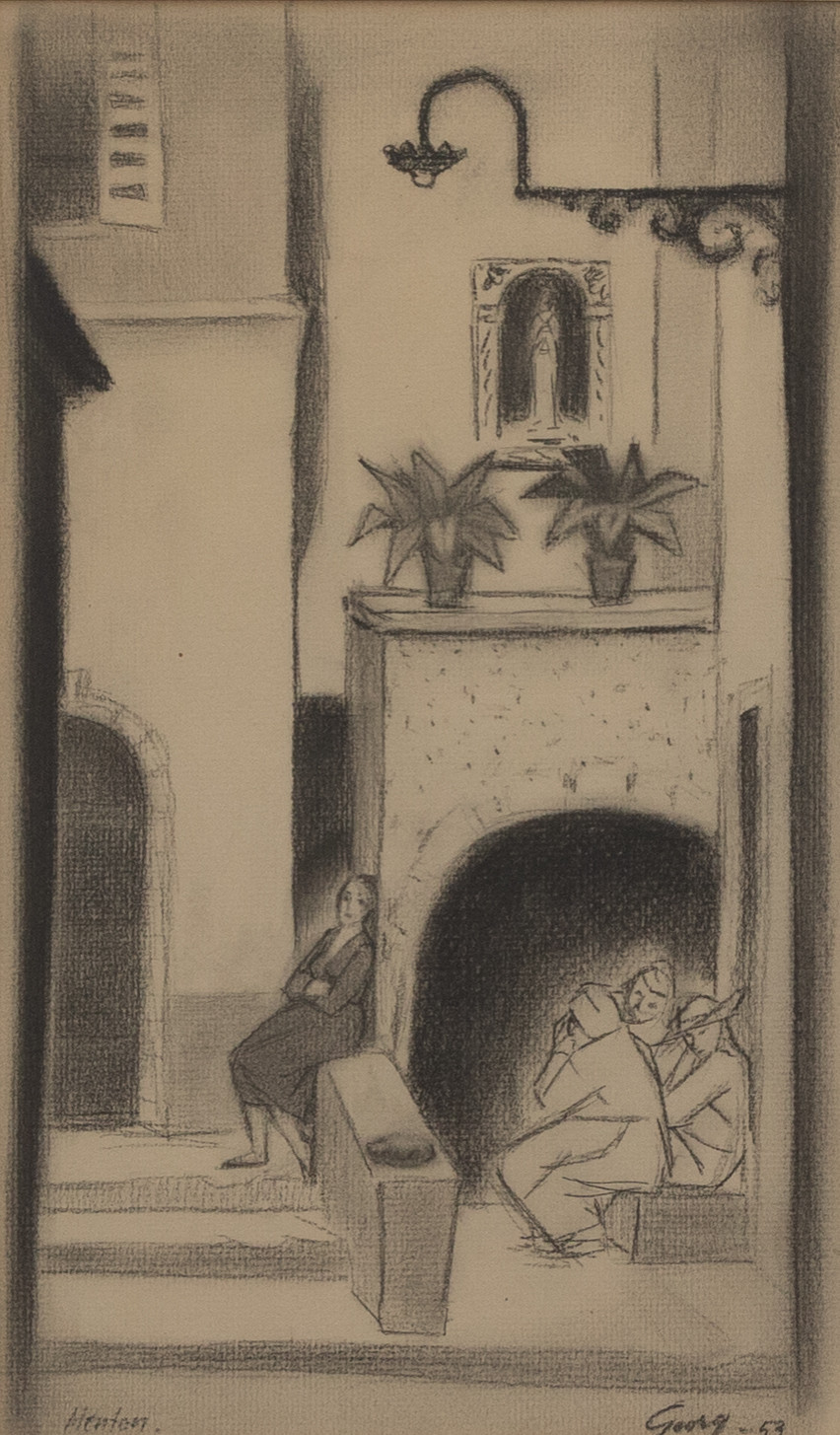 GEORG NILSSON (1908-1988). Motiv från Menton, litografi, signerad Georg.