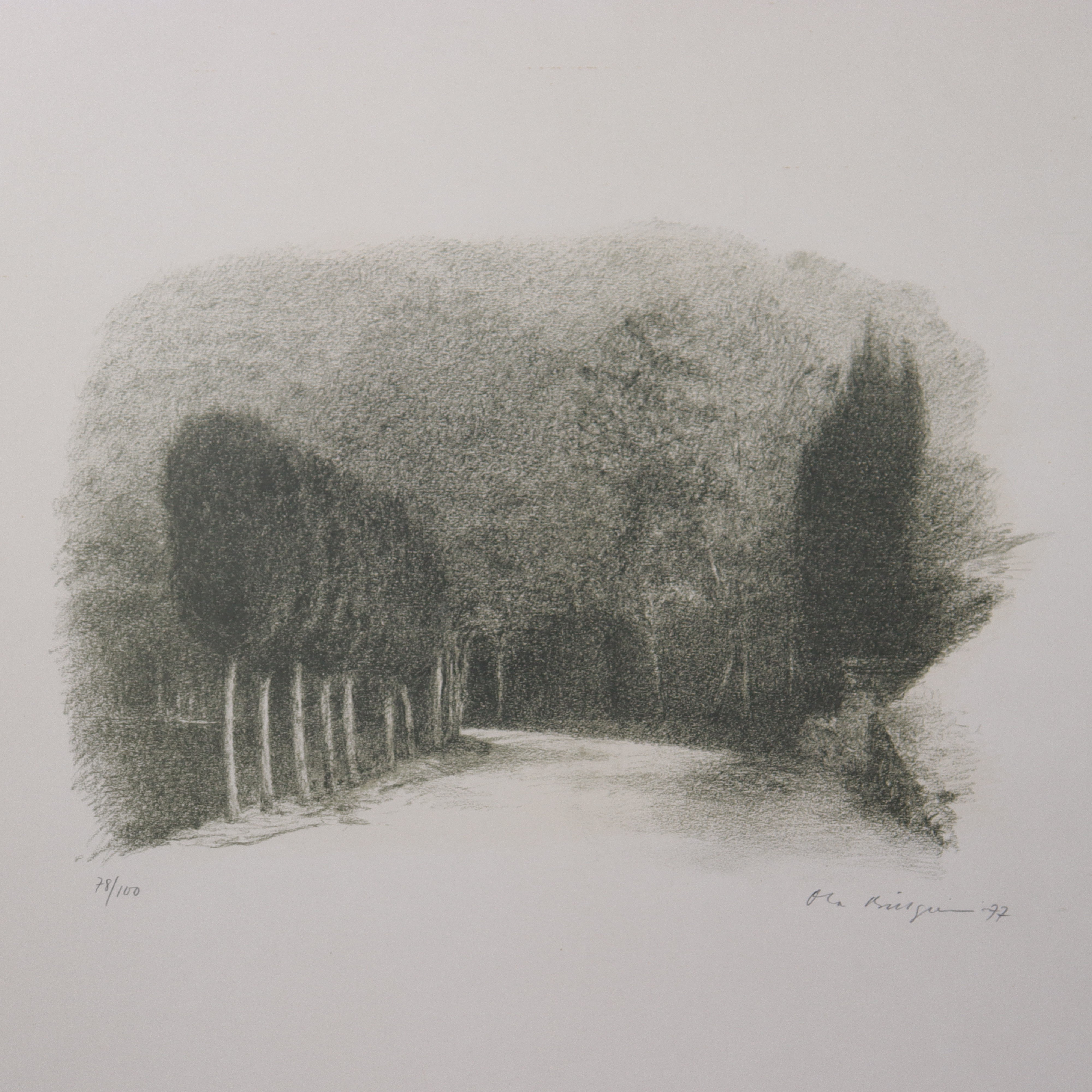 OLA BILLGREN. litografi, "Väg, Assisi".