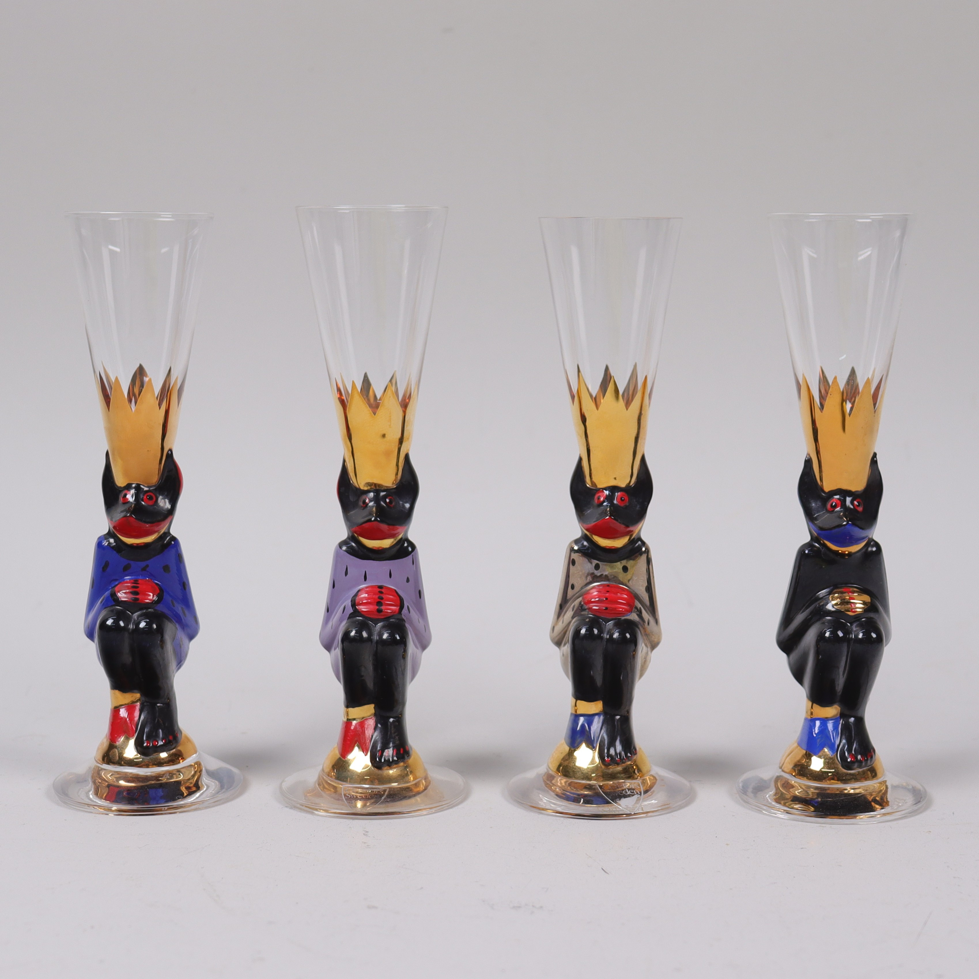 GUNNAR CYRÉN. snapsglas s.k. djävulsglas, ur serien "Nobel", Orrefors, 4 st.