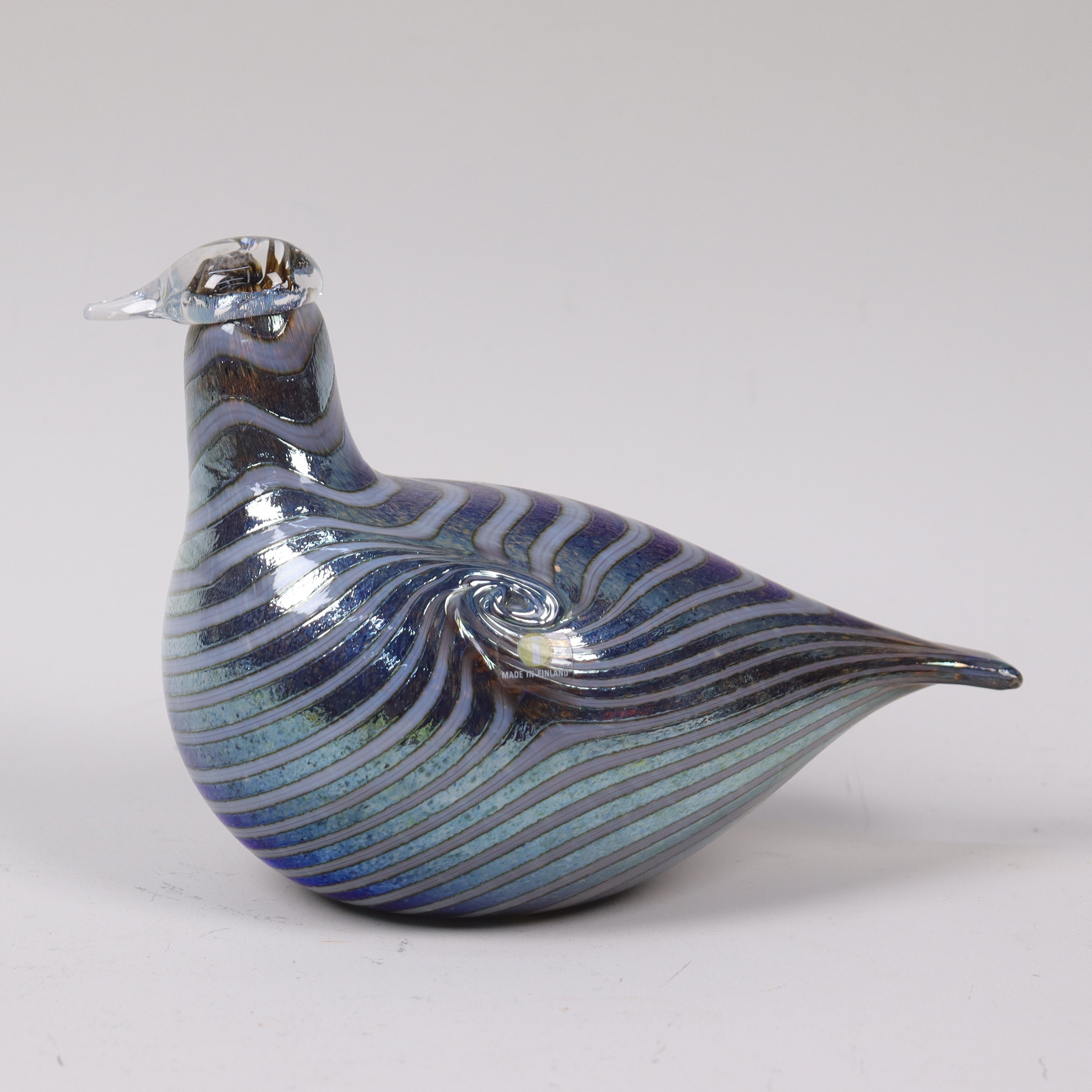 OIVA TOIKKA. skulptur i glas, fågel, "Long tailed duck", Iittala, Nuutajärvi, Finland.