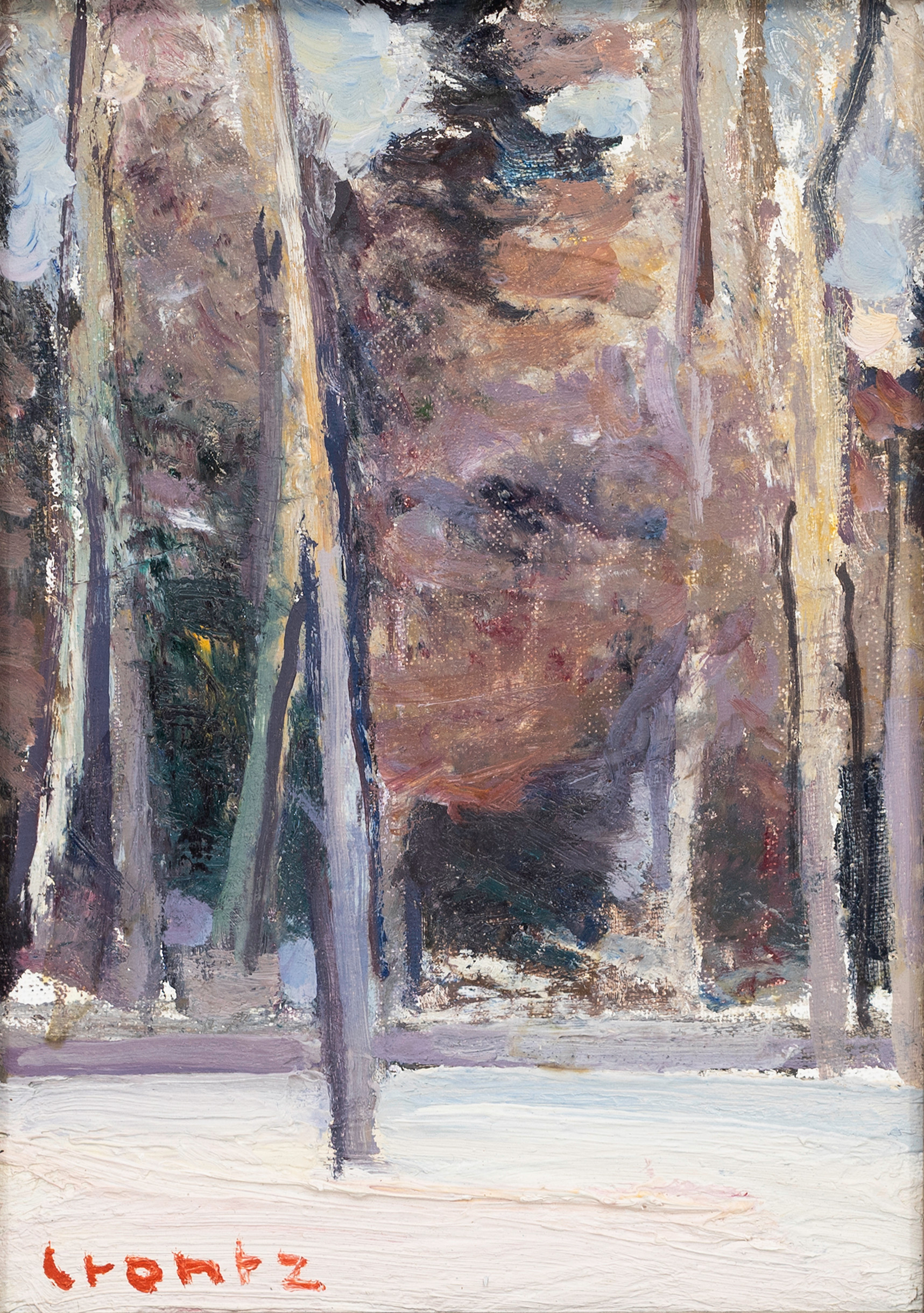 BENGT CRANTZ. "vårlandskap i april", olja på pannå, signerad 1982.