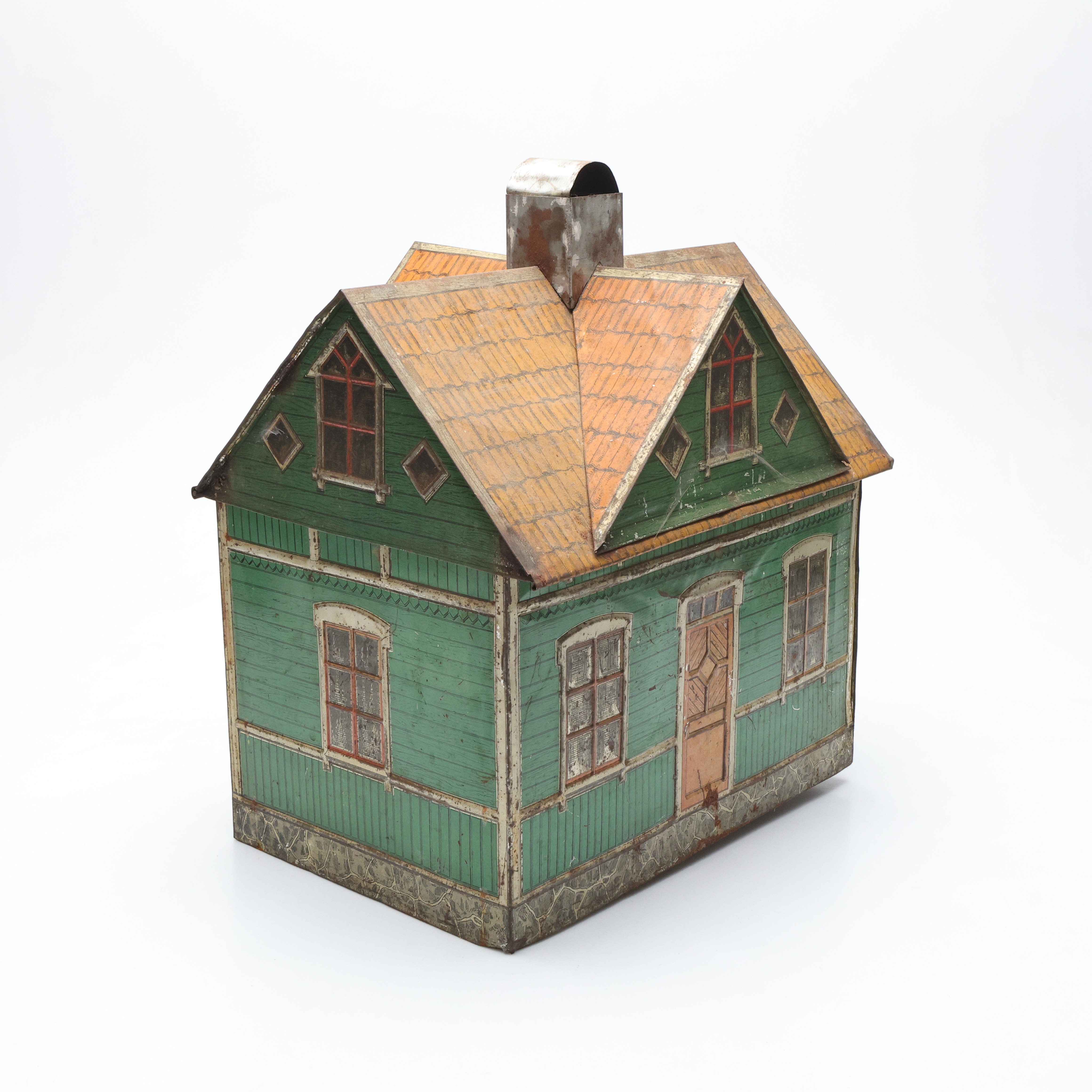 PLÅTBURK/KARAMELLASK, plåt, "Villa Engelbrekt", grön variant, Örebro, 1900-talets första hälft.