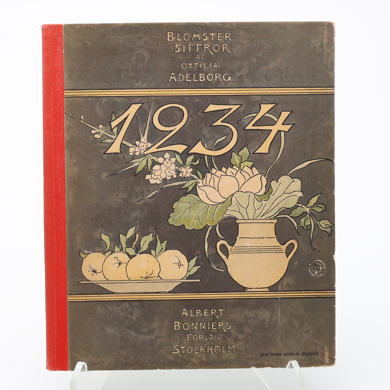 BARNBOK. OTTILIA ADELBORGS BLOMSTERSIFFROR 1234 I FÖRSTA UPPLAGAN 1894 MED 21 KOLORERADE PLANSCHER.