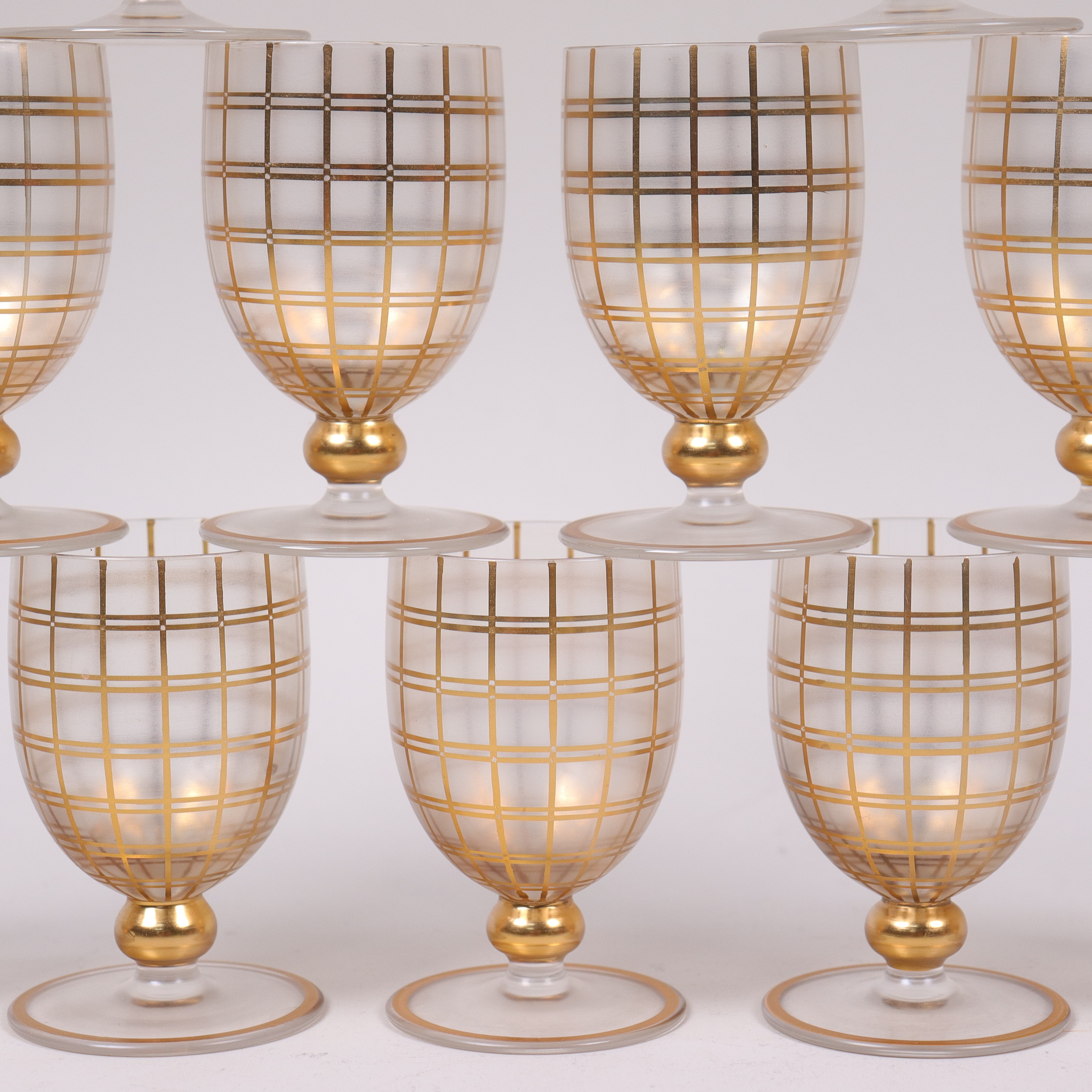 LIKÖRGLAS, Tjeckoslovakien, frostade med gulddekor, 1930/40-tal, 11 st.