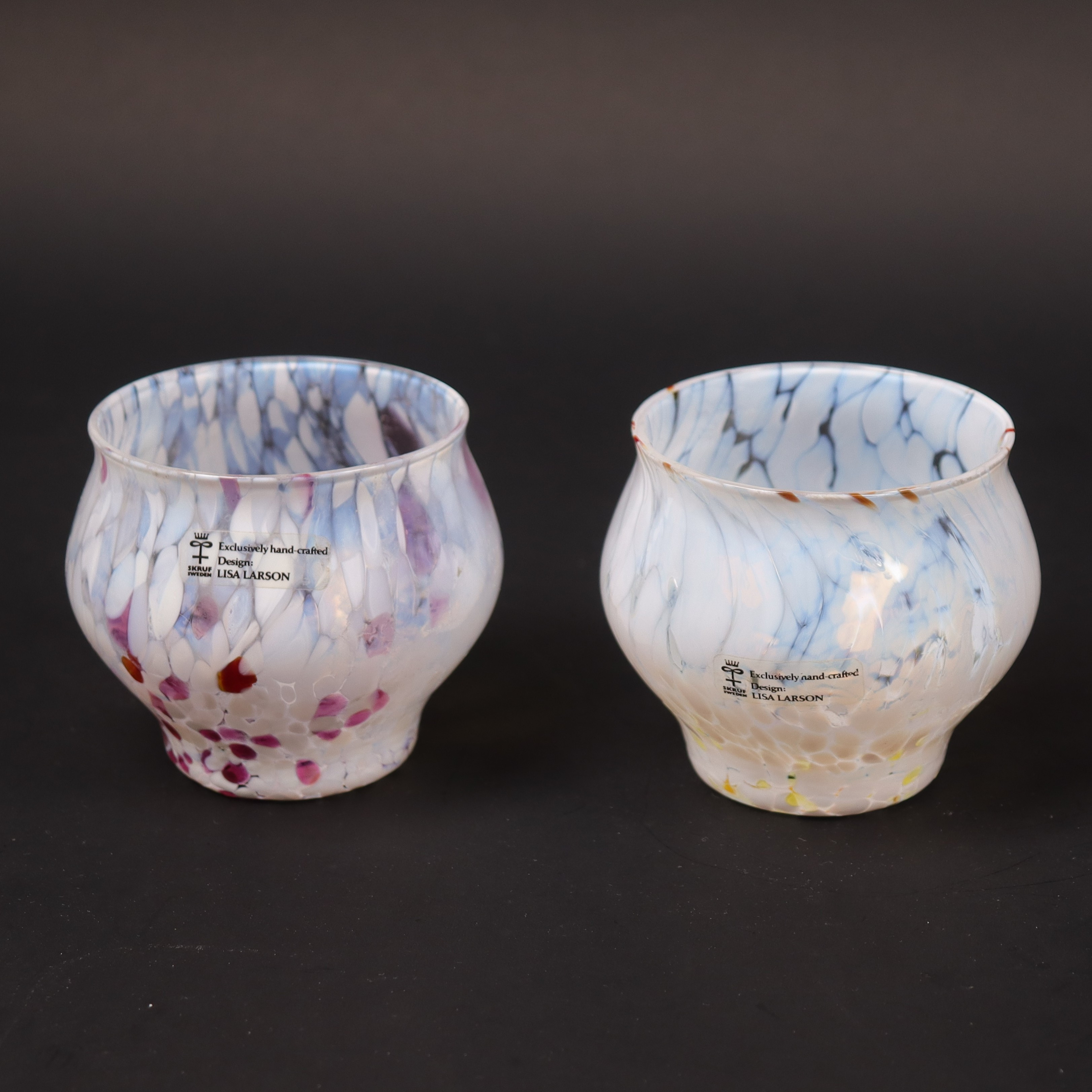 LISA LARSON. ljuslyktor, Skruf Glasbruk, 1980-tal, 2 st.