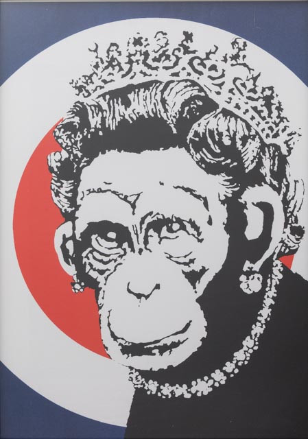 BANKSY. "Monkey Queen", offsettryck, osignerad.