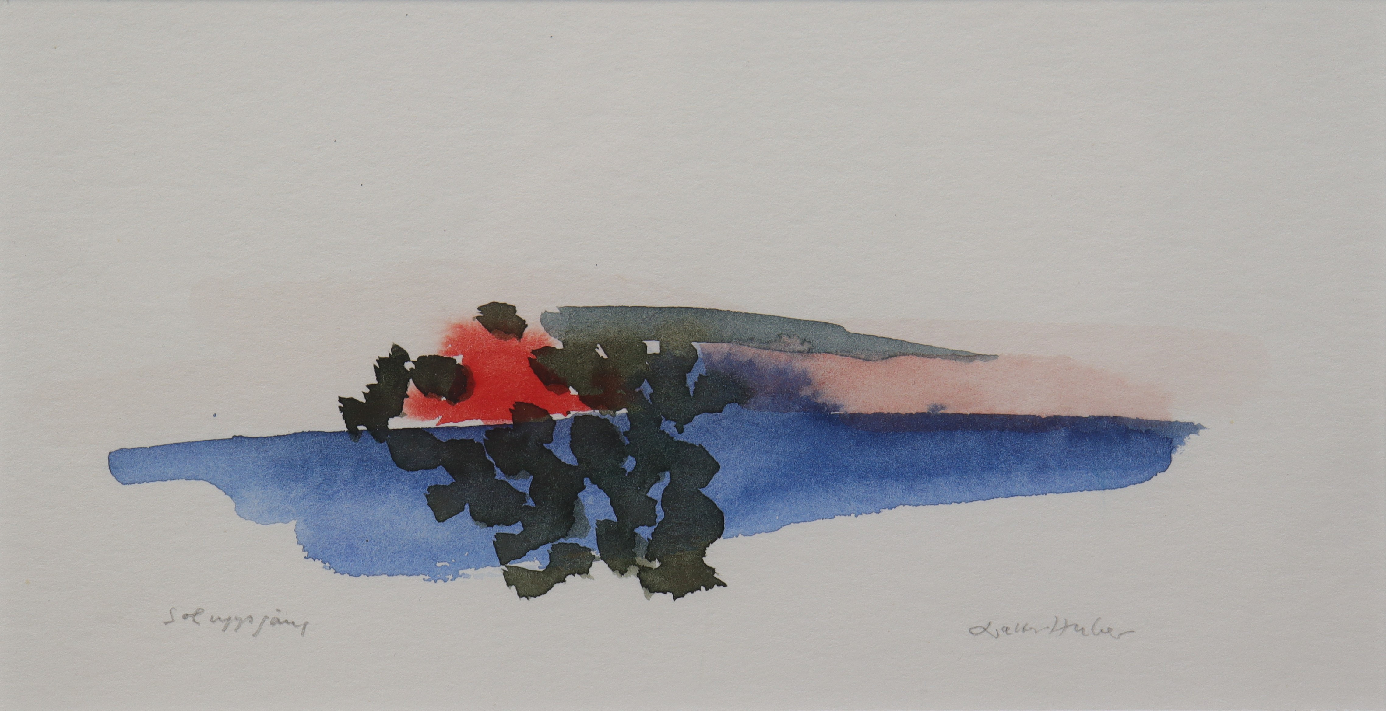 WALTER HUBER. akvarell, "Soluppgång".