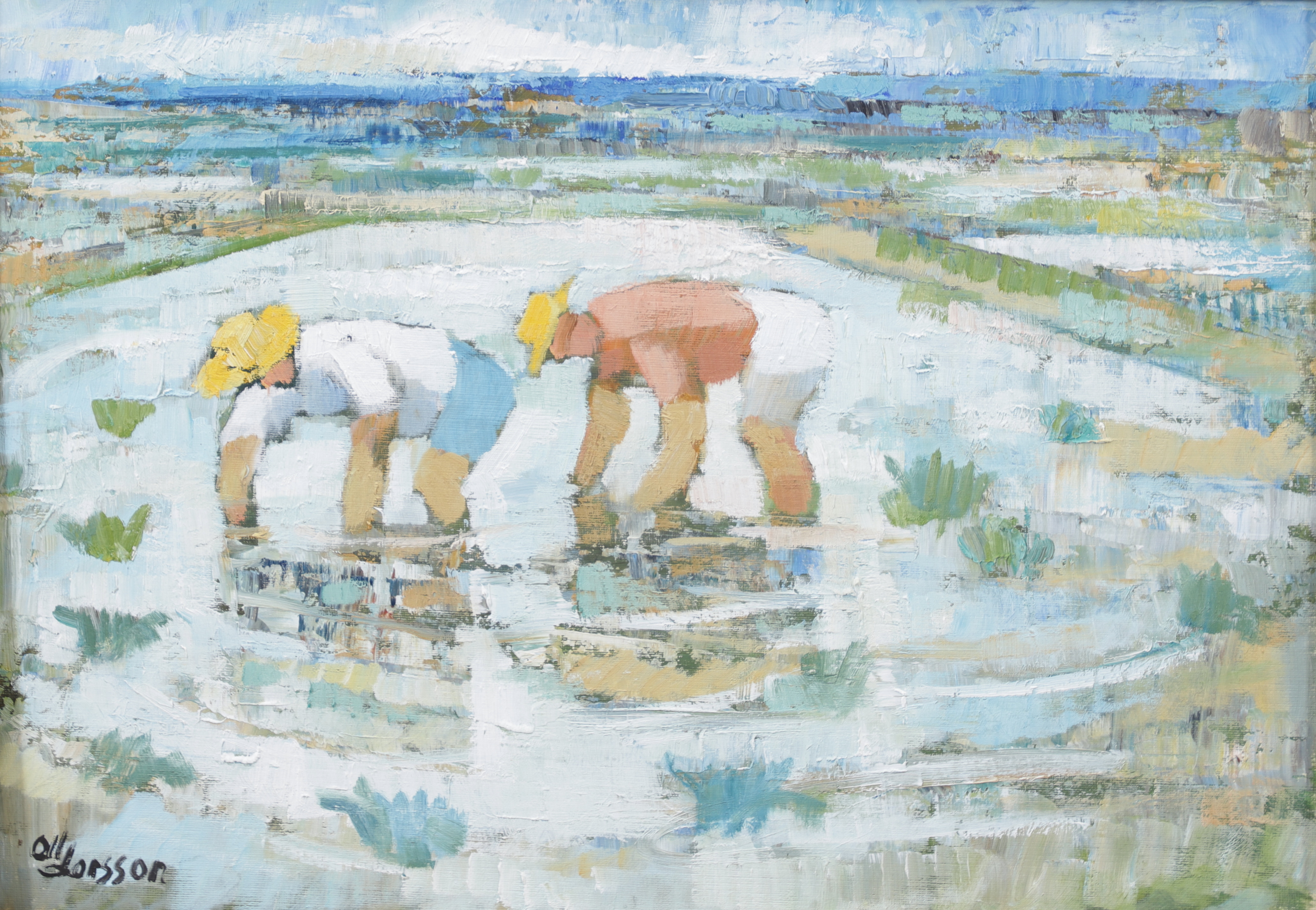 OLLE LARSSON. "Risplantering", olja på pannå, signerad.