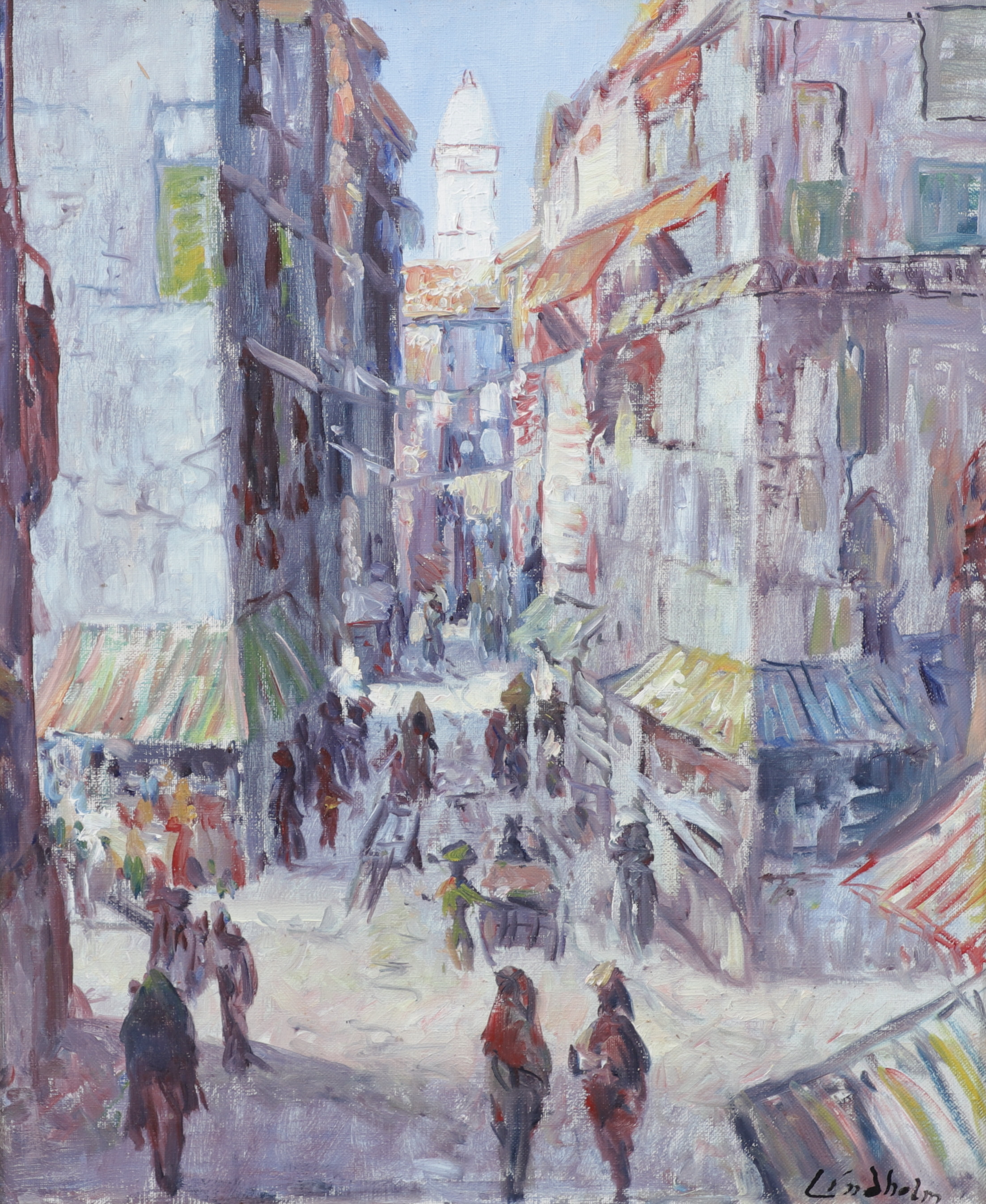 OIDENTIFIERAD KONSTNÄR. Stadsbild Barcelona, olja på duk, signerad Lindholm.
