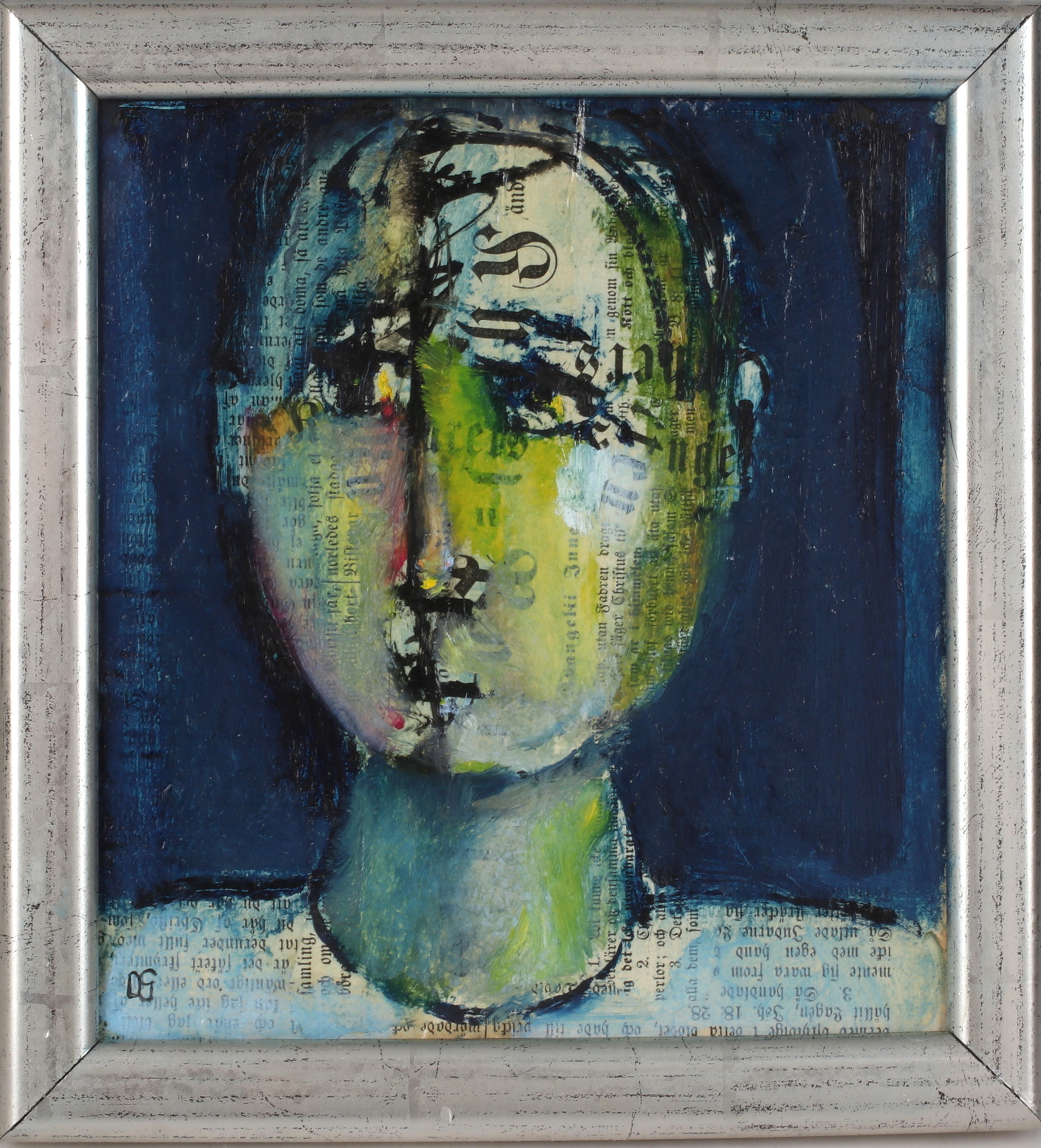 OLLE GUSTAFSSON. "Huvud, pojke", blandteknik, monogramignerad.