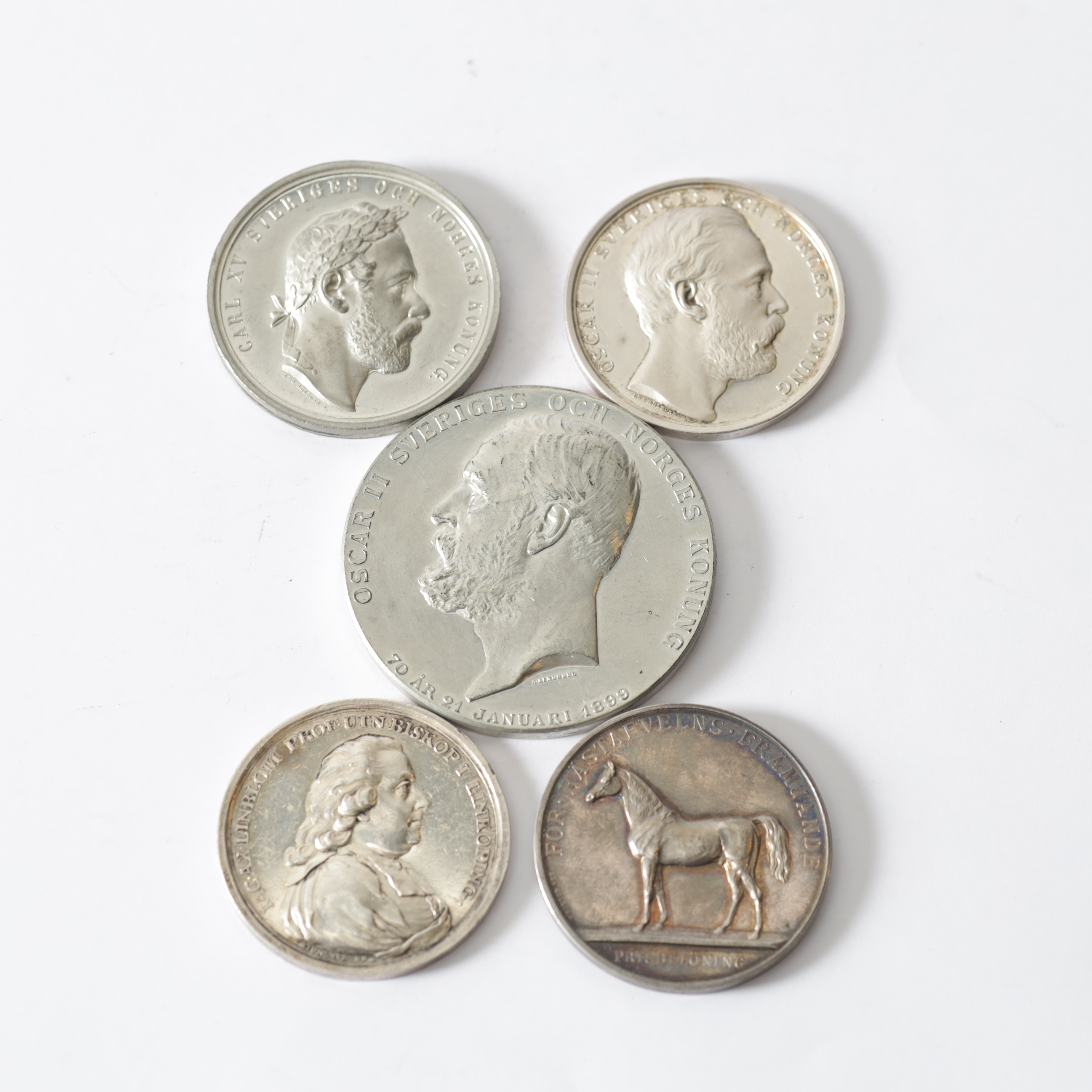 MEDALJER, 5 st, bl.a. silver, 17–1900-tal.