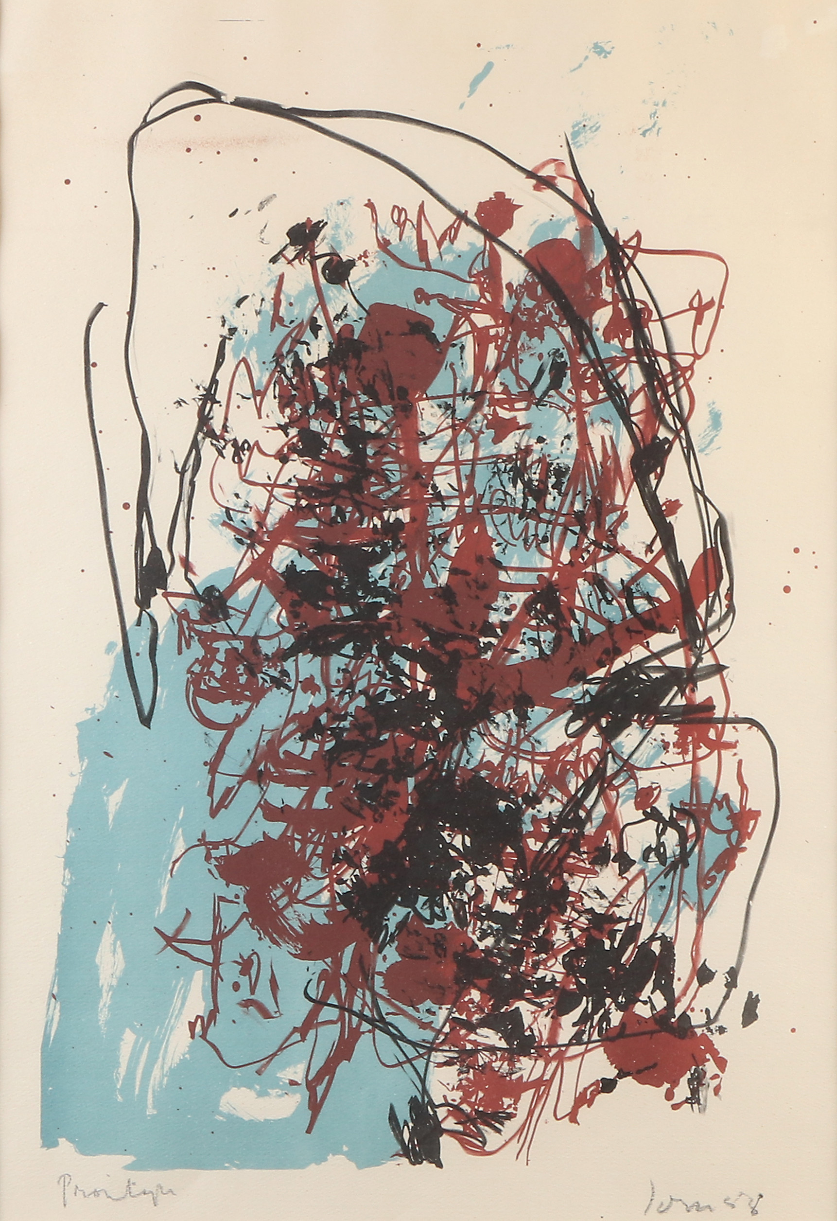 ASGER JORN. Litografi, provtryck. Komposition. Signerad och daterad 58.