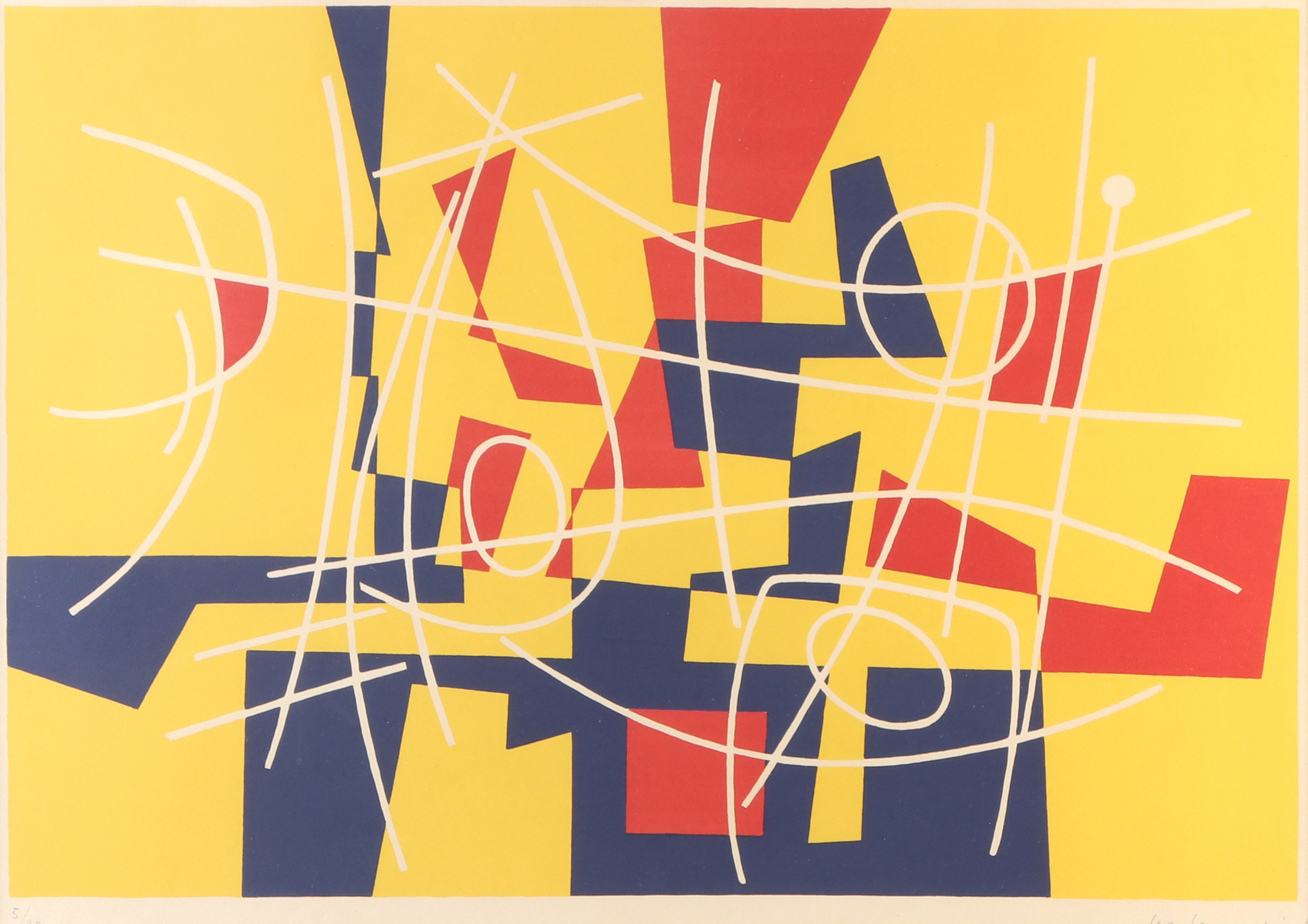 LEO LEUPPI. Litografi, 5/90. Komposition. Signerad.