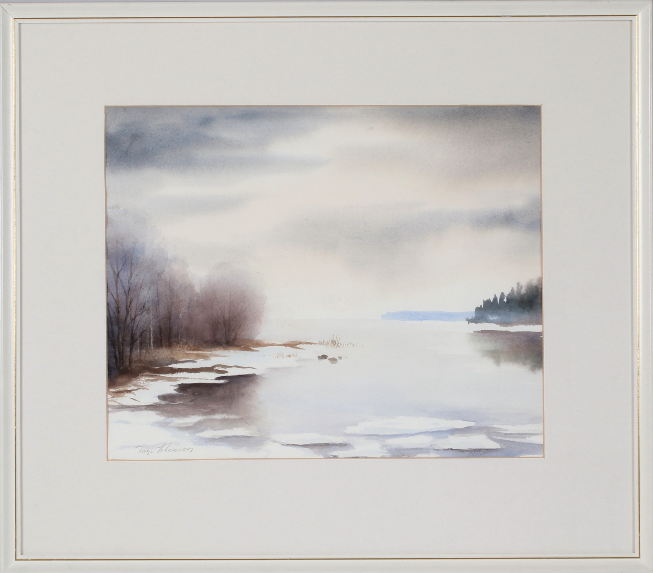 TAGE JOHANSSON. "Islossning", akvarell, signerad.