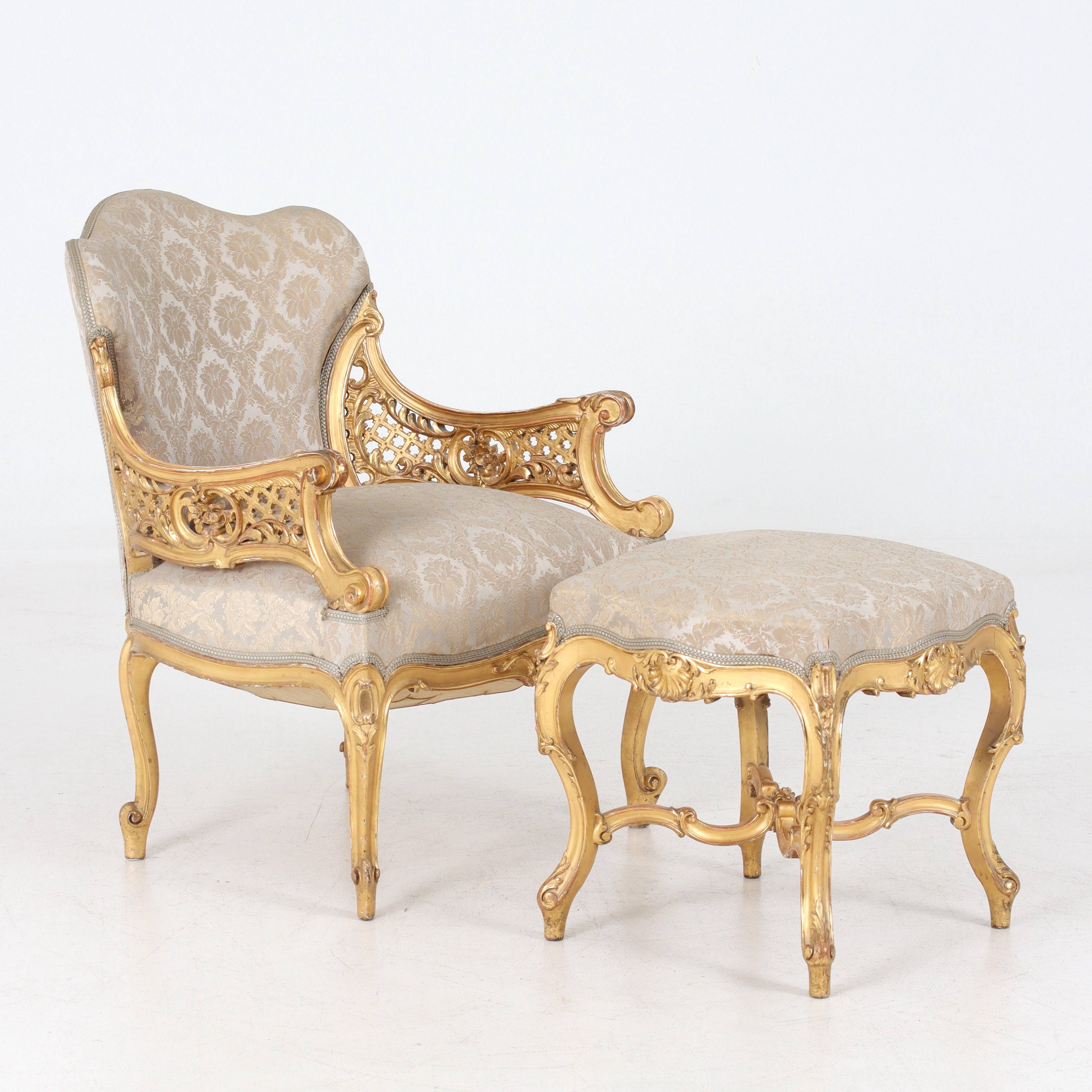 FÅTÖLJ och FOTPALL, 2 delar, Louis XVI stil, Myrstedt & Sterns AB, 1900-tal.
