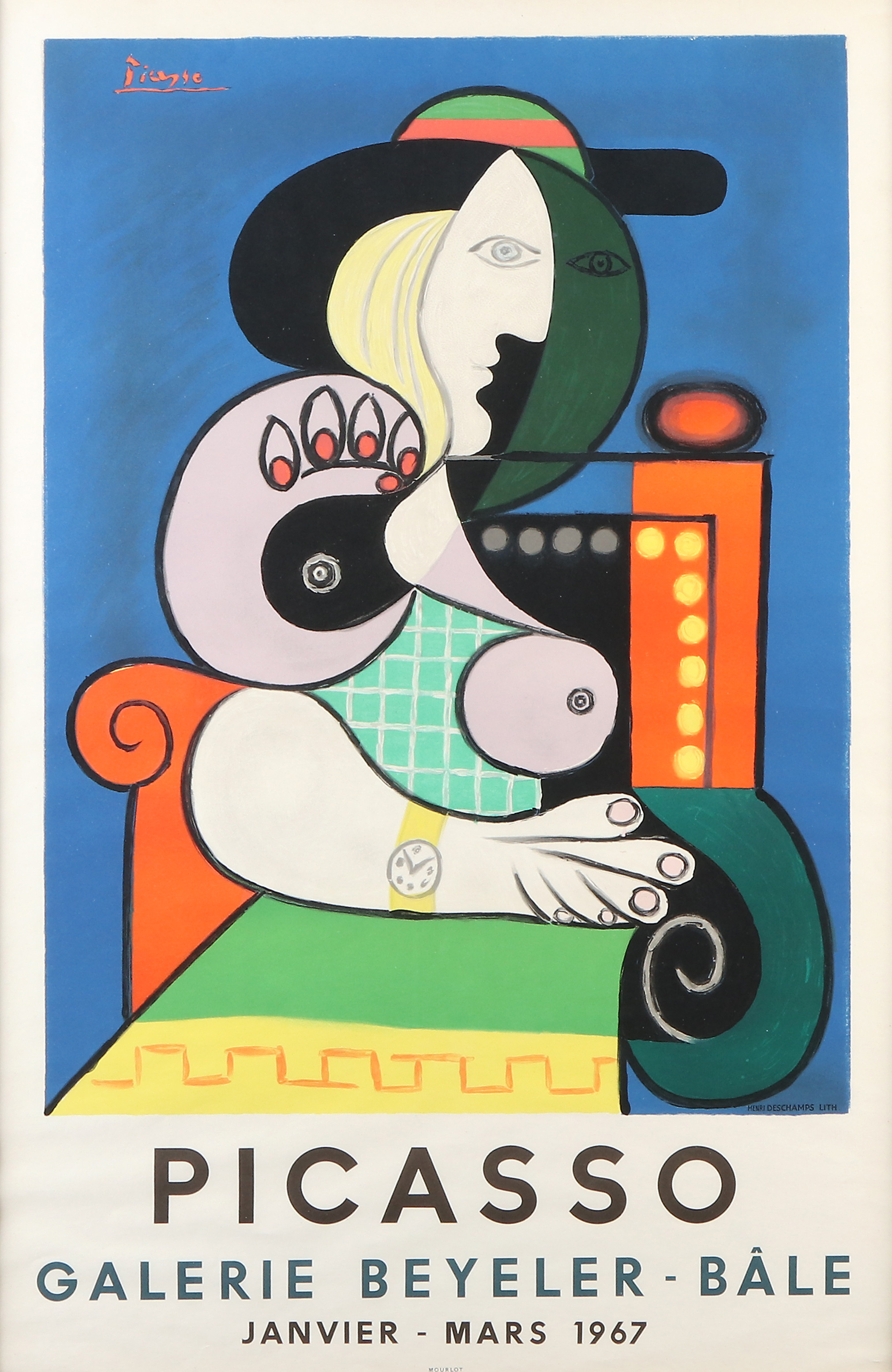 PABLO PICASSO. Litograferad utställningsaffisch. Galerie Beyeler - Bâle, 1967. Signerad i trycket.