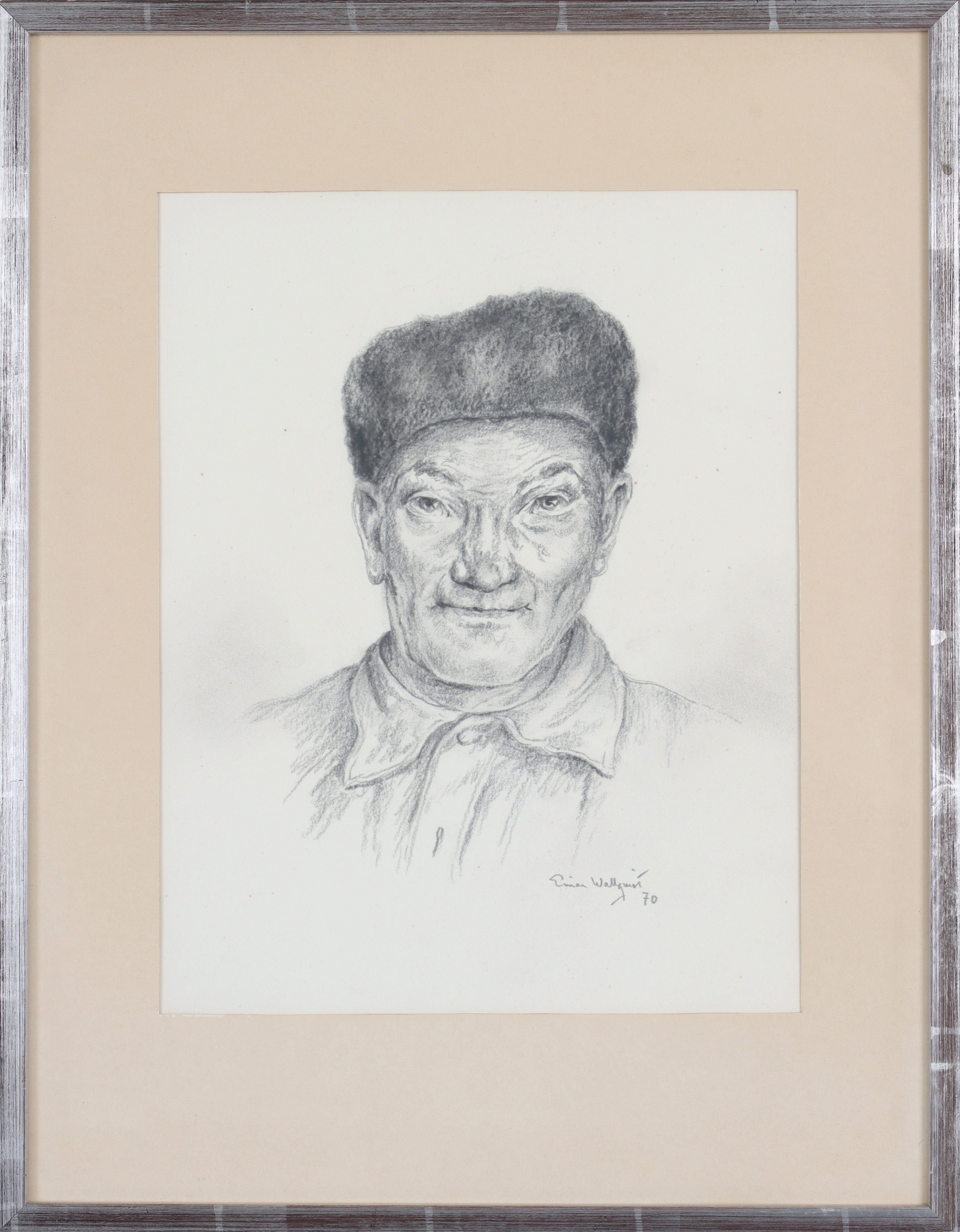EINAR WALLQUIST. Porträtt, blyerts, signerad och daterad -70.