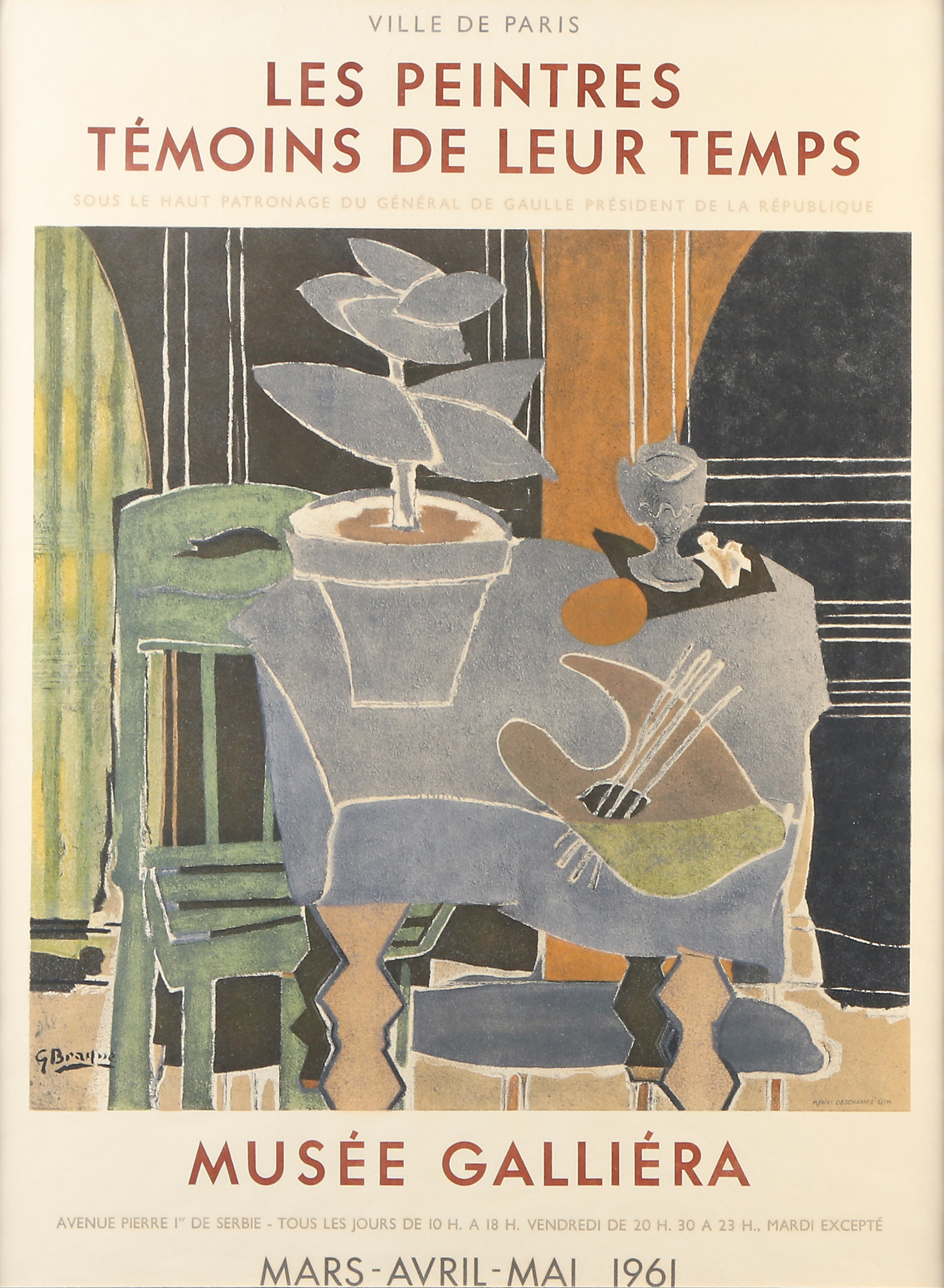 GEORGES BRAQUE. Litograferad utställningsaffisch. Musée Galliéra, 1961. Signerad i trycket.