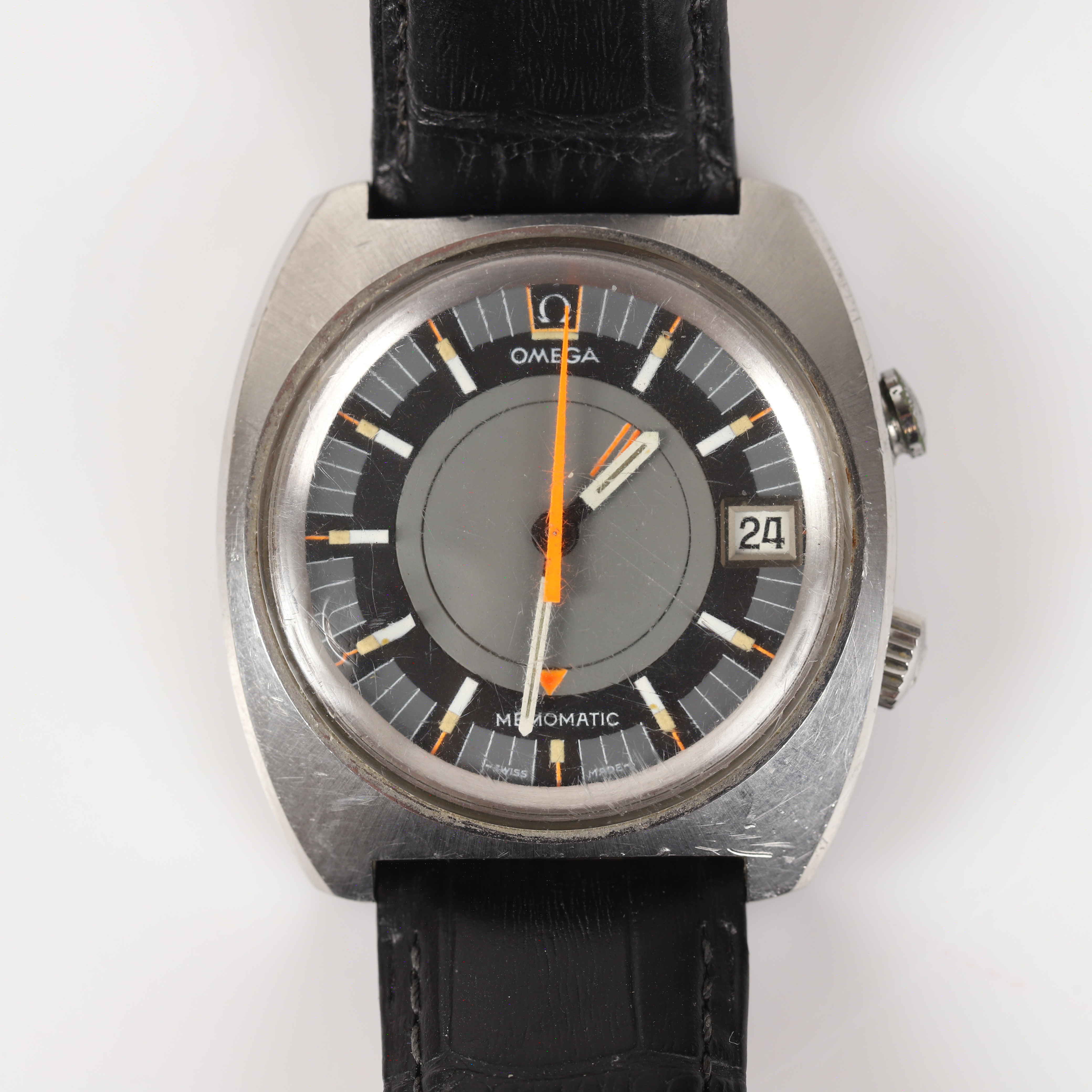 ARMABANDSUR, Omega Memomatic, stål, 1960/1970-tal.