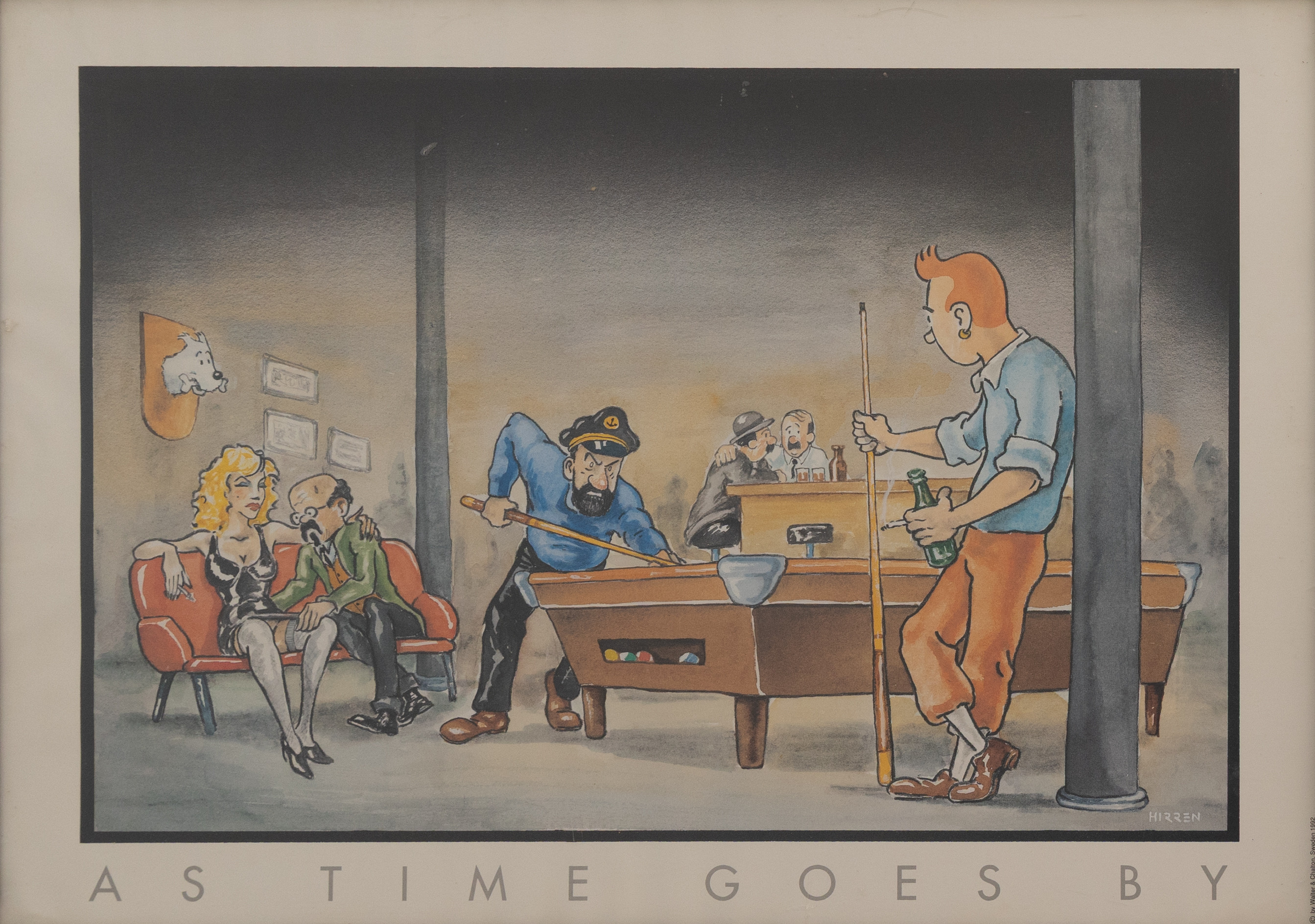 AFFISCH "As time goes by", Tintin, offsettryck, signerad i tryck Hirren.