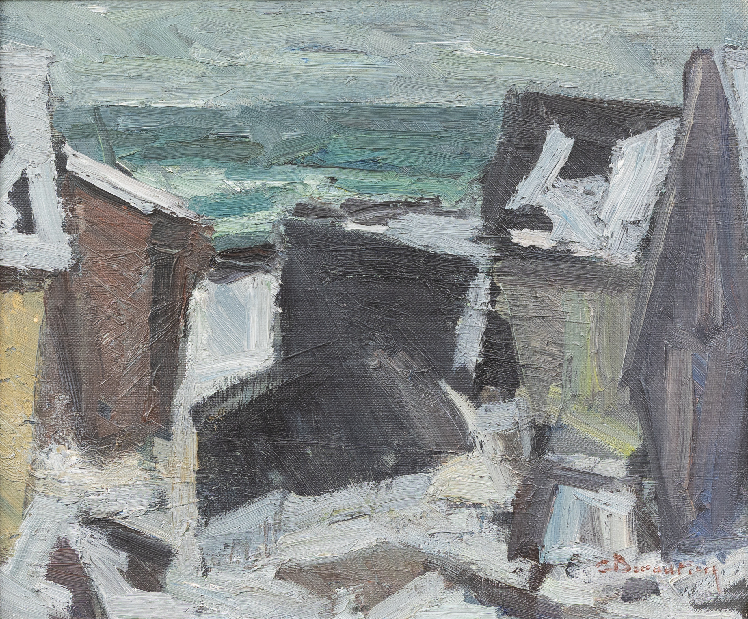CARL BERNDTSSON (1902-1983). Fiskeläge, olja på duk, signerad.