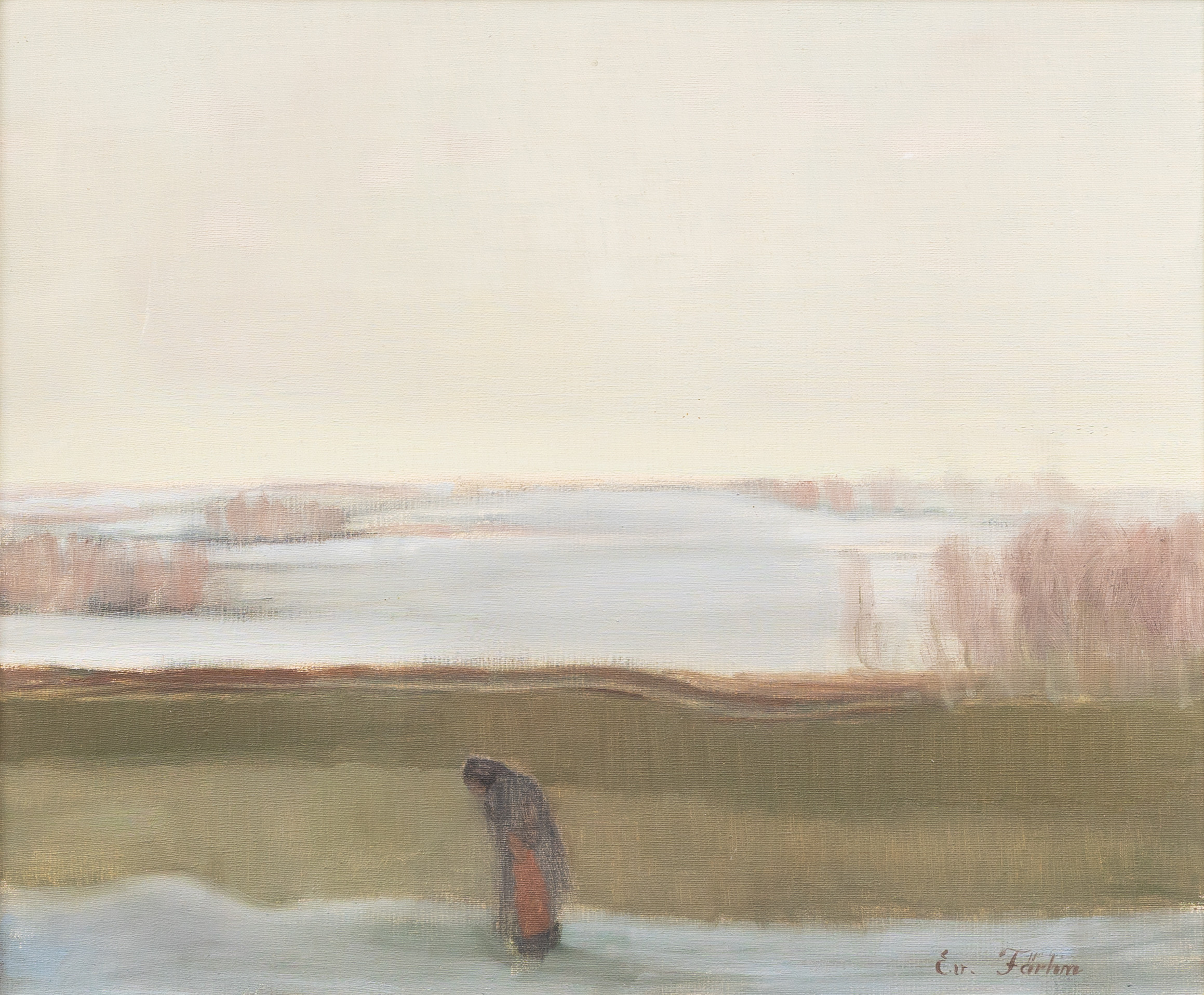 EVERT FÄRHM. Kvinna vid havet, olja på duk, signerad.