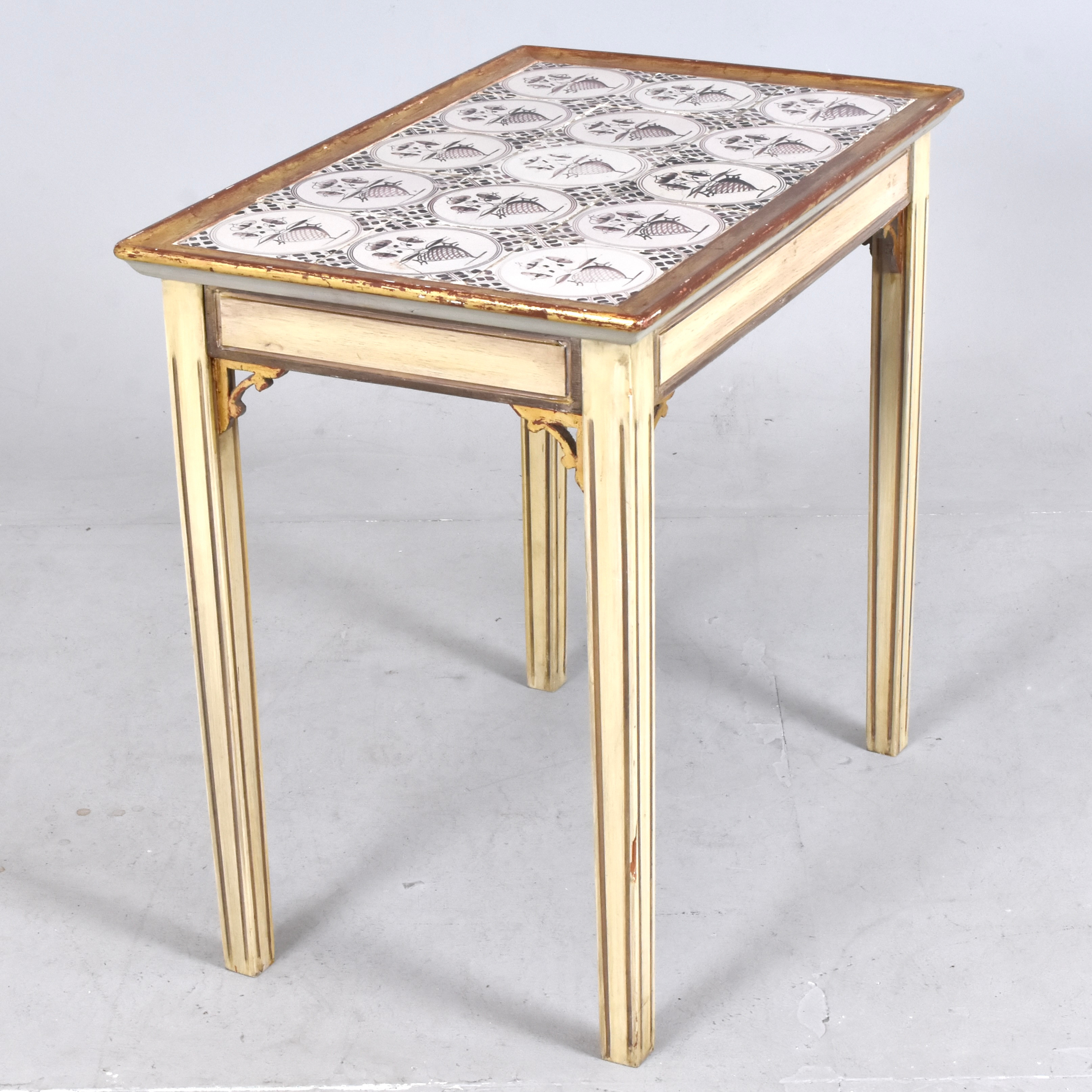 BORD MED KAKELPLATTOR, Louis XVI stil, 1800-tal, kaklen möjligen Store Kongensgade.