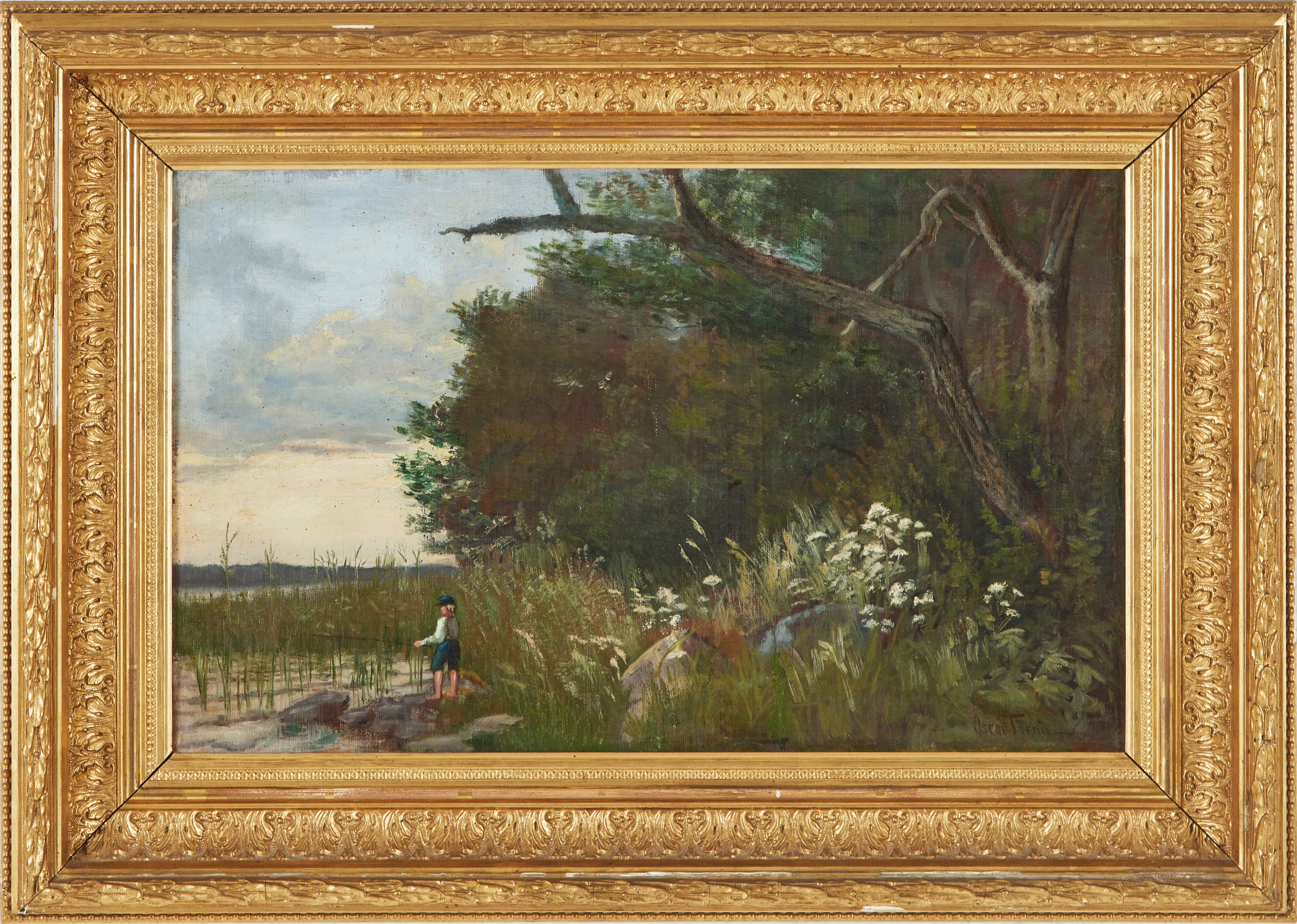 OSCAR TÖRNÅ (1842-1894). Metfiskaren, olja på duk uppklistrad på pappannå.