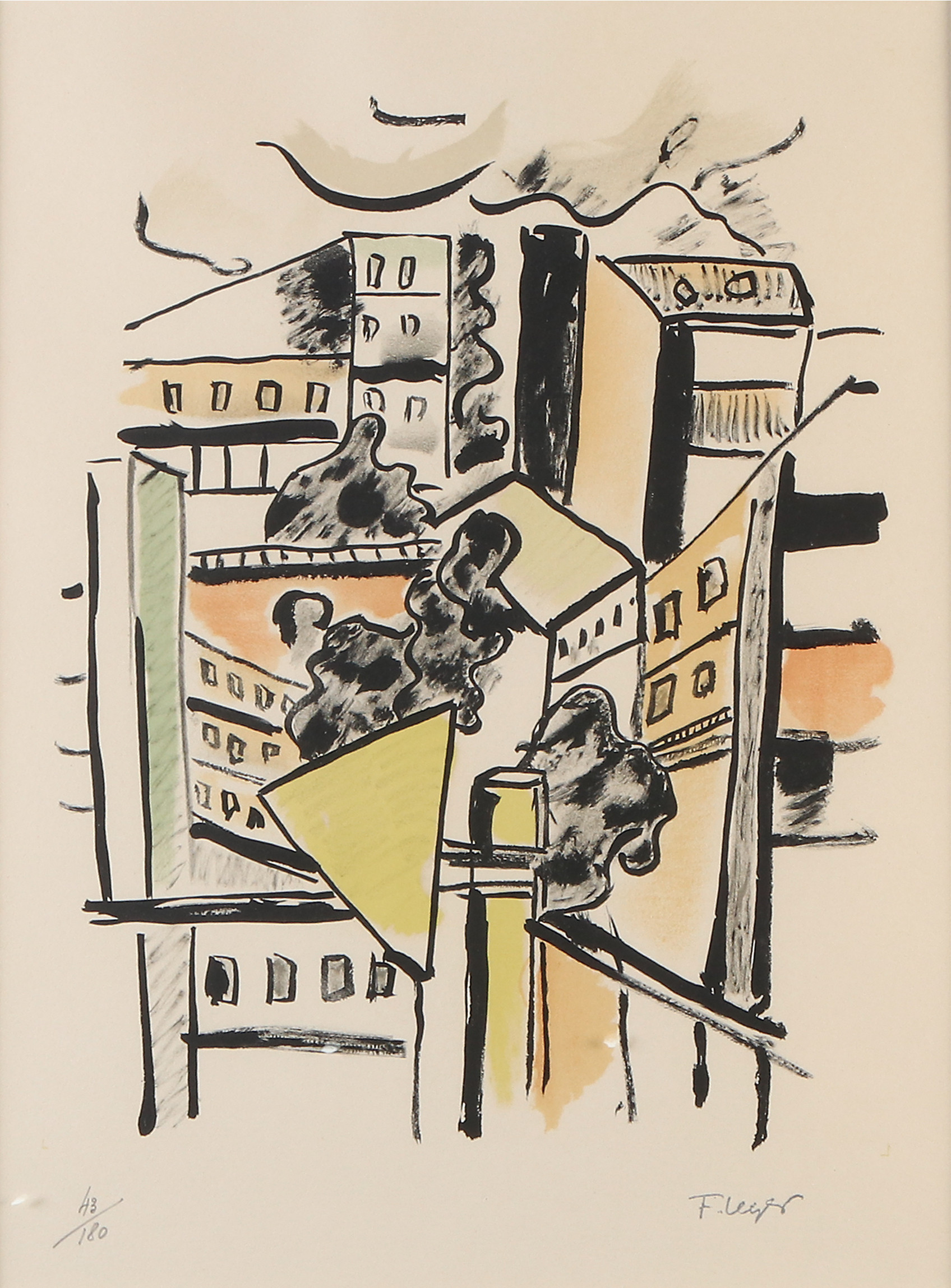 FERNAND  LÉGER. EFTER. Litografi, 43/180. Stadsmotiv. Tryckt signatur.
