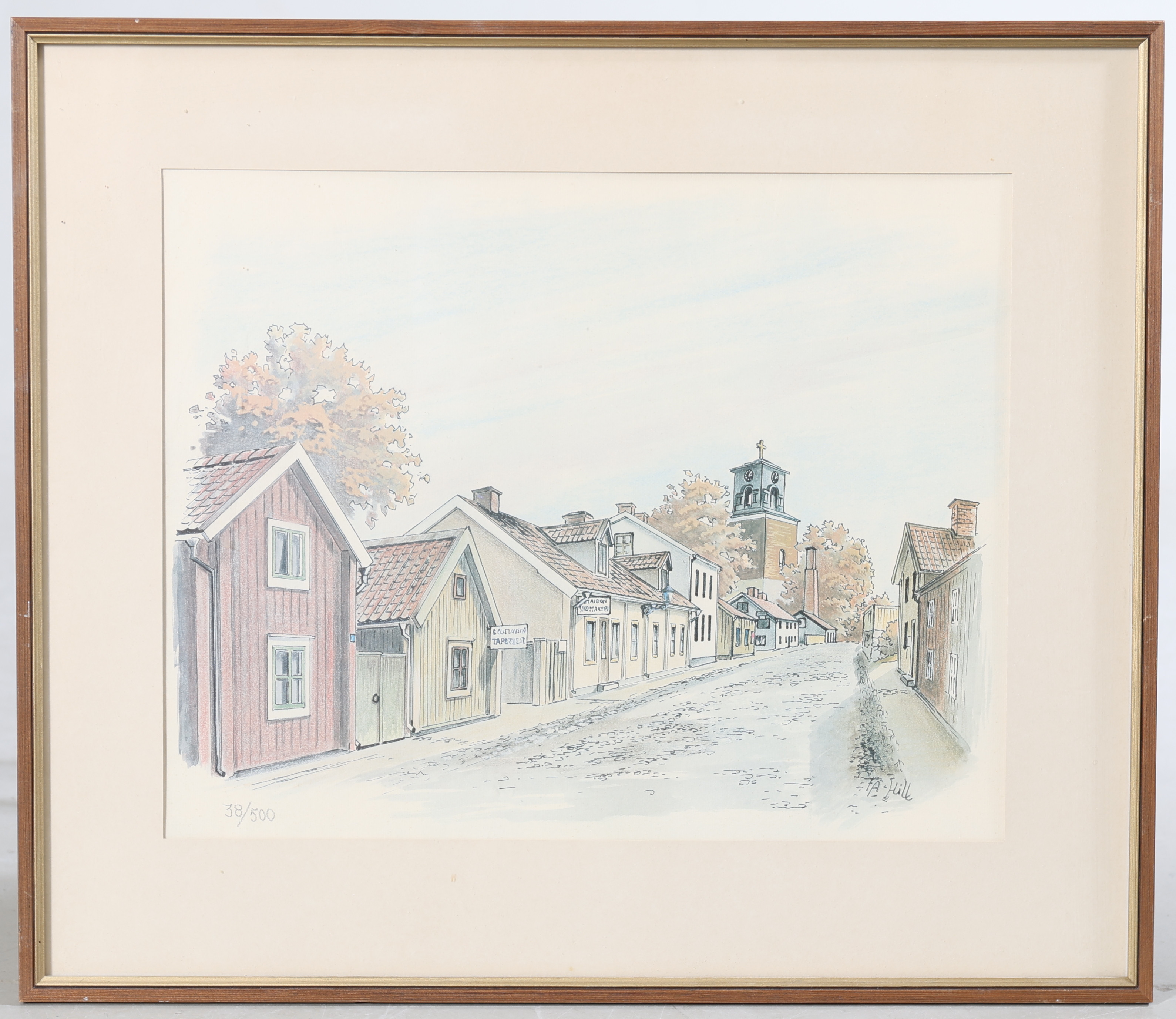 TA HILL. Stadsmotiv Nyköping, litografi, signerad samt numrerad 38/500.
