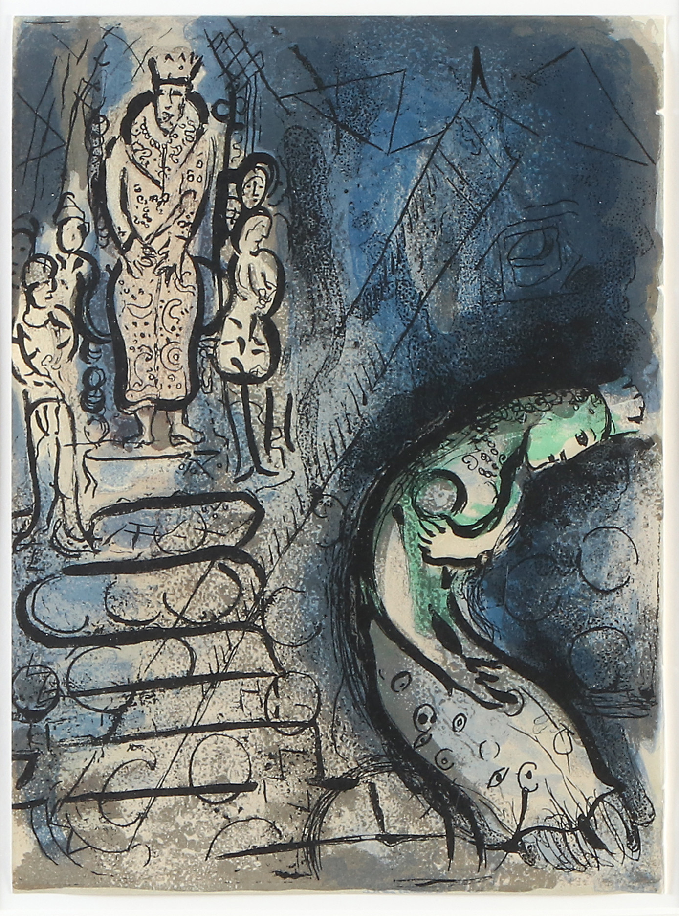 MARC CHAGALL. EFTER. Litografi, ur bok. Kung vid trappa.
