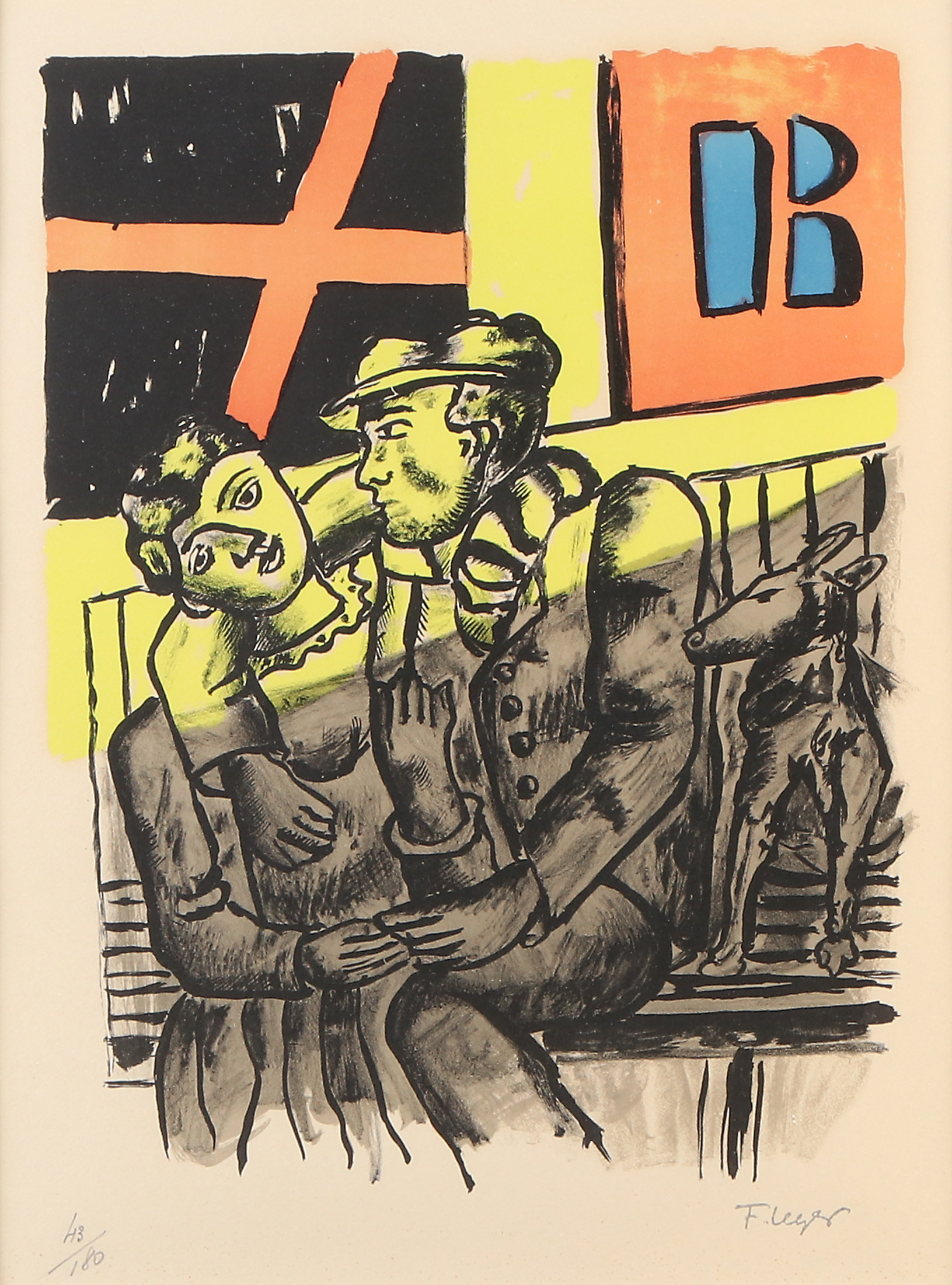 FERNAND  LÉGER. EFTER. Litografi, 43/180. Man och kvinna på bänk. Tryckt signatur.