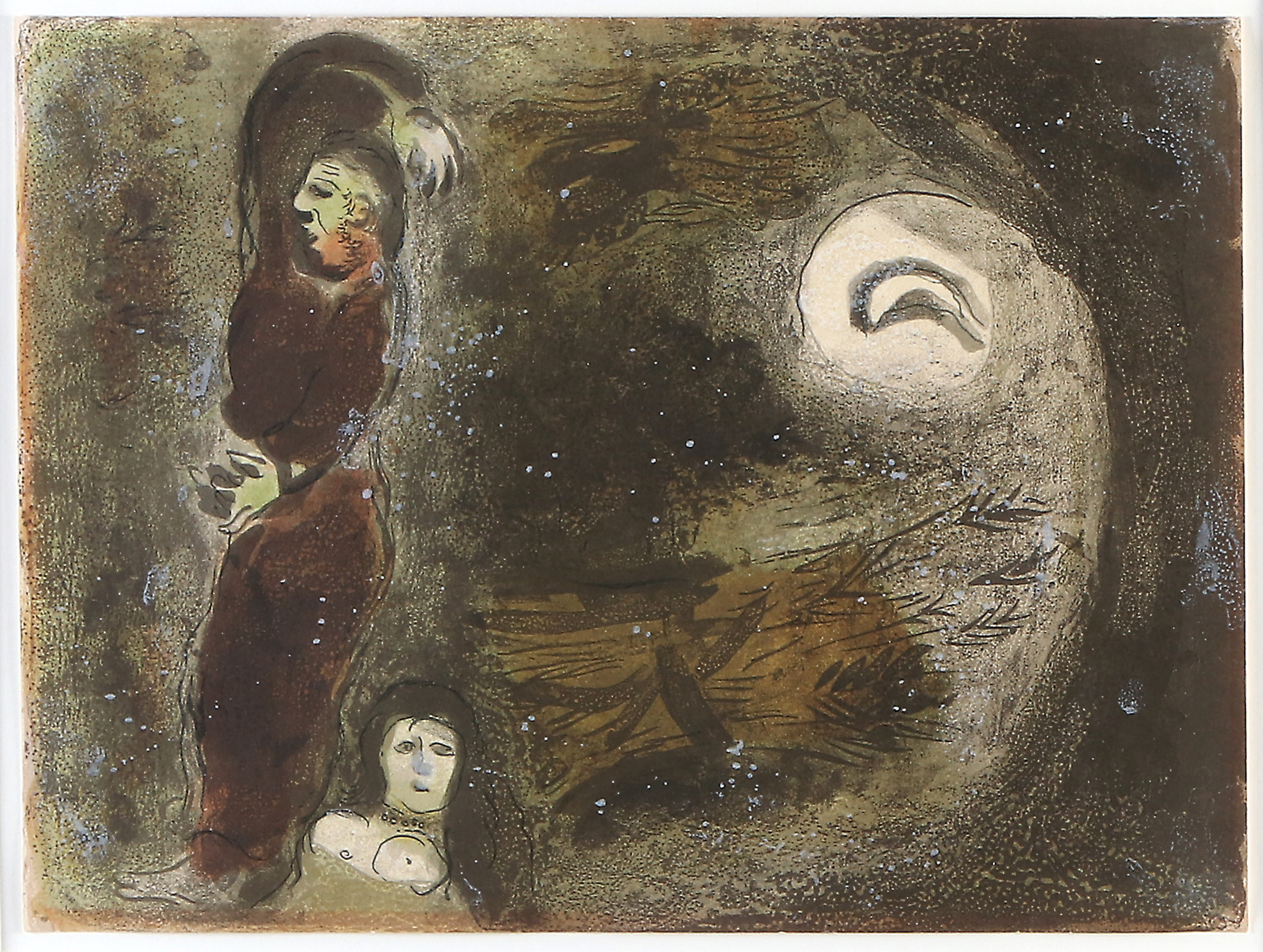 MARC CHAGALL. EFTER. Litografi, ur bok. Figur i månsken.