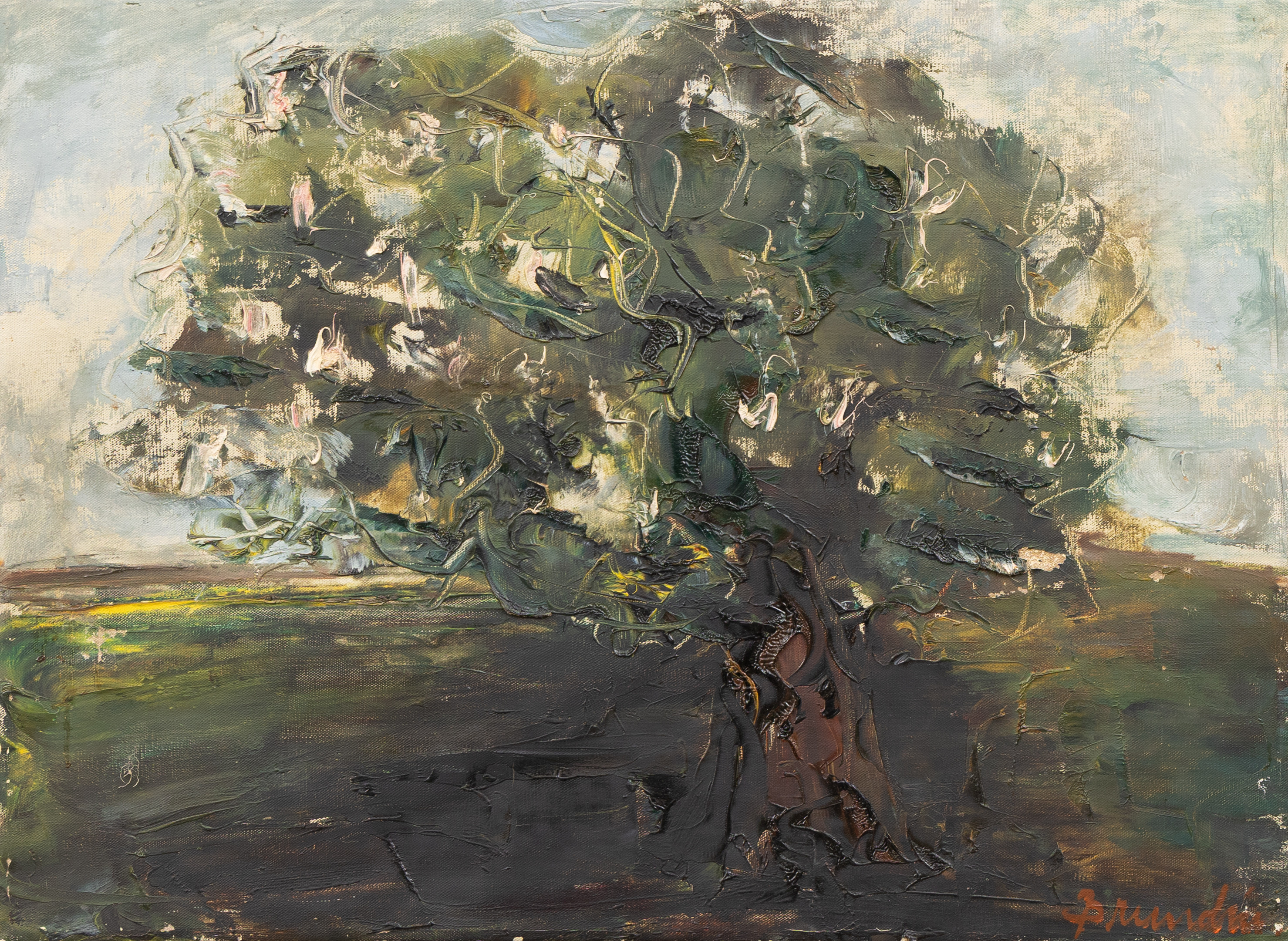 HANNA BRUNDIN (1914-2000). Träd i landskap, olja på duk, signerad.