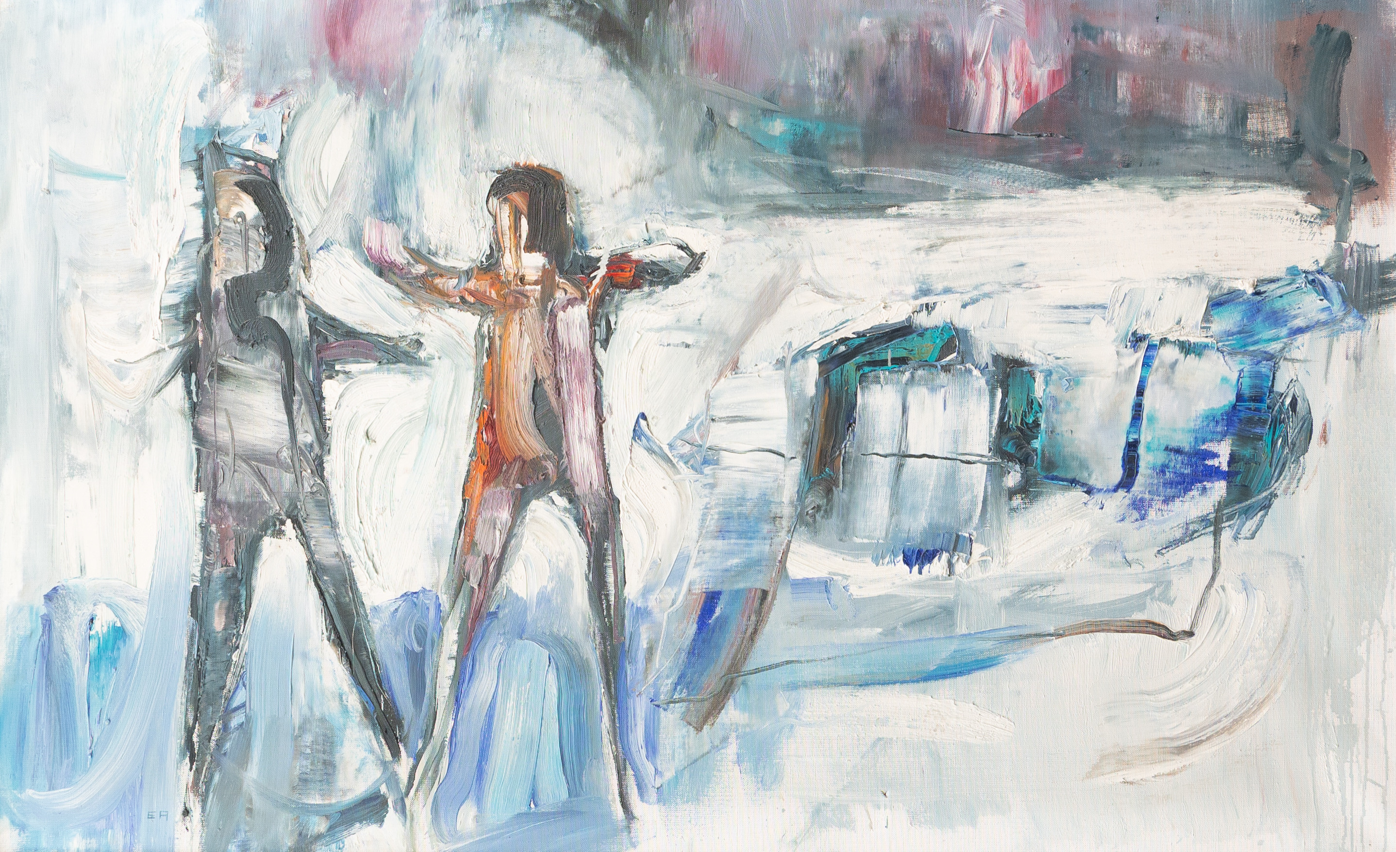 ERWIN ANDERSSON (1928-1988). Figurer vid havet, olja på duk, signerad.