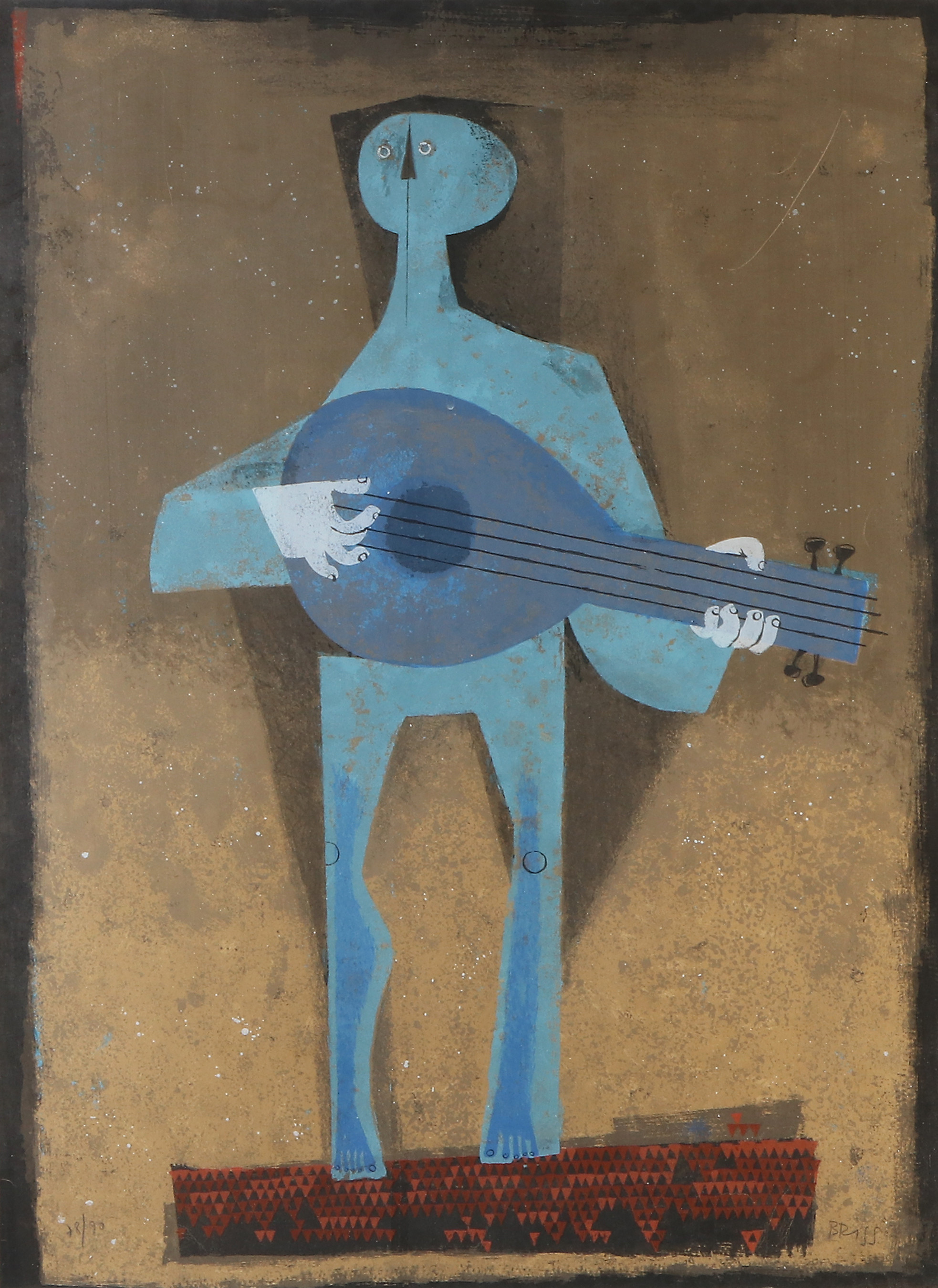 SAMI BRISS. Litografi, 78/90. Musicerande figur. Signerad.