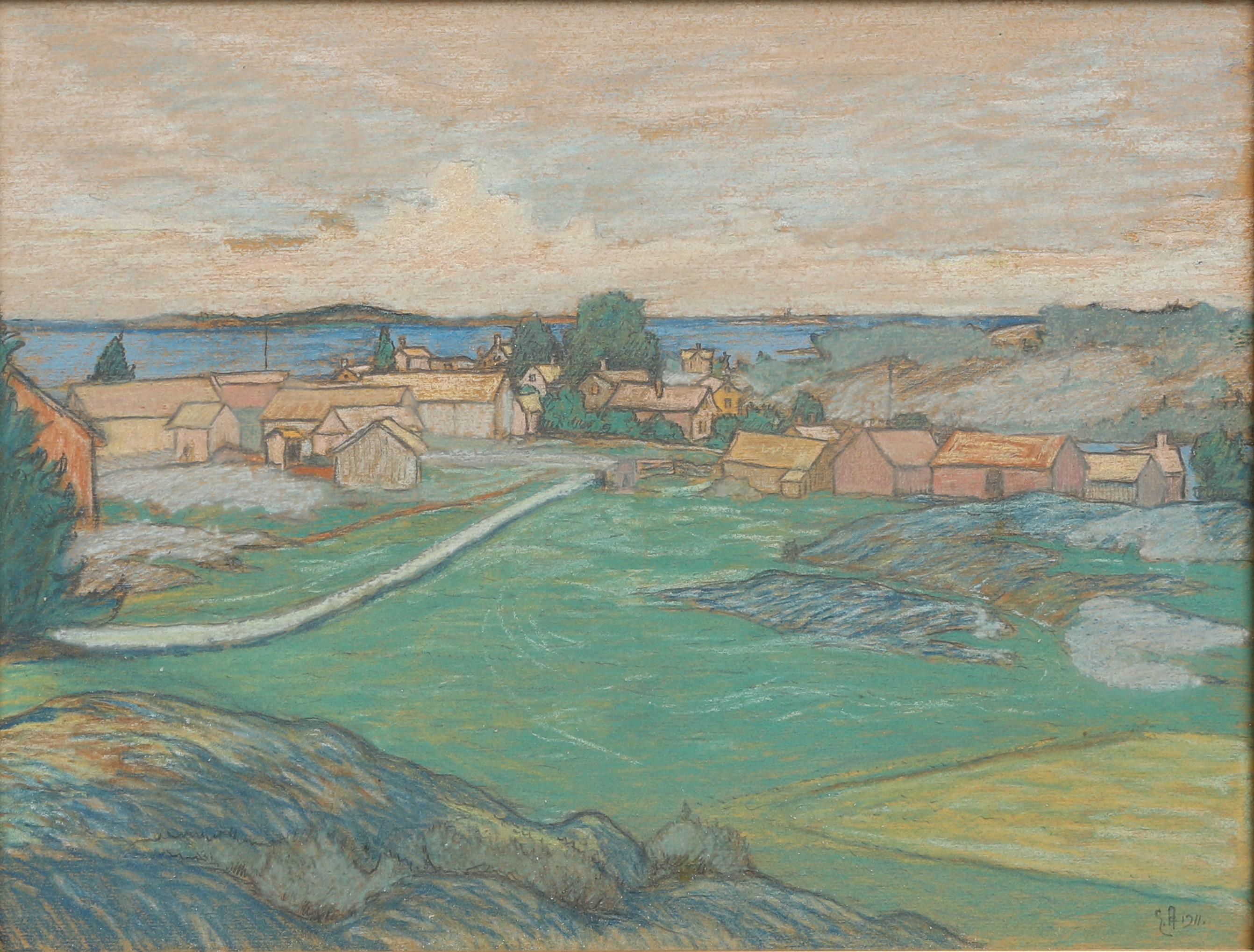 ESTER ALMQVIST. By vid kusten, pastell, signerad E.A. och daterad 1911.