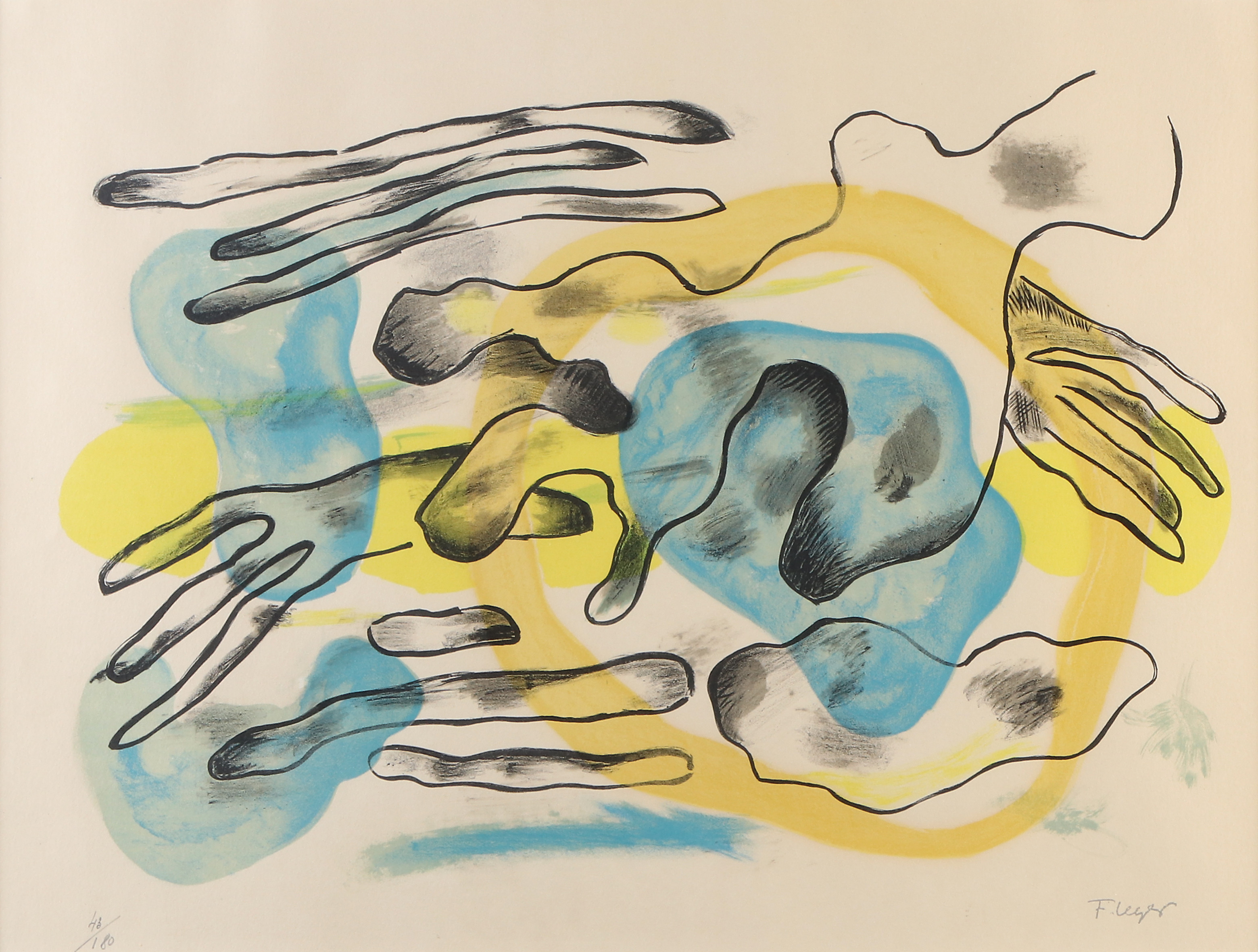 FERNAND  LÉGER. EFTER. Litografi, 43/180. Komposition. Tryckt signatur.