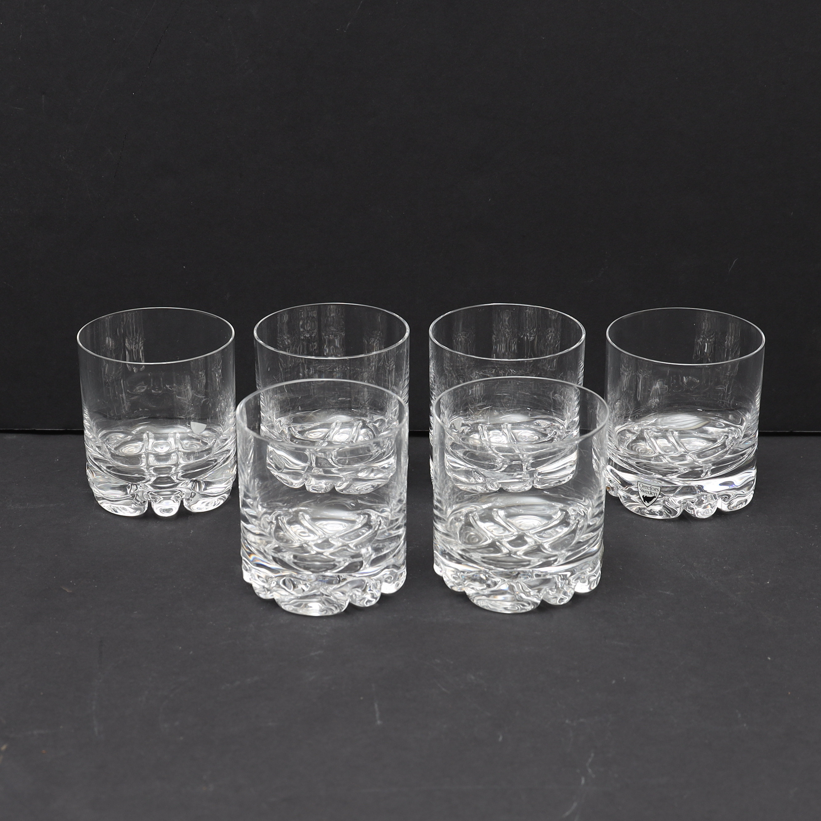 OLLE ALBERIUS. Whiskeyglas, 6st, Orrefors, etikettmärkta.