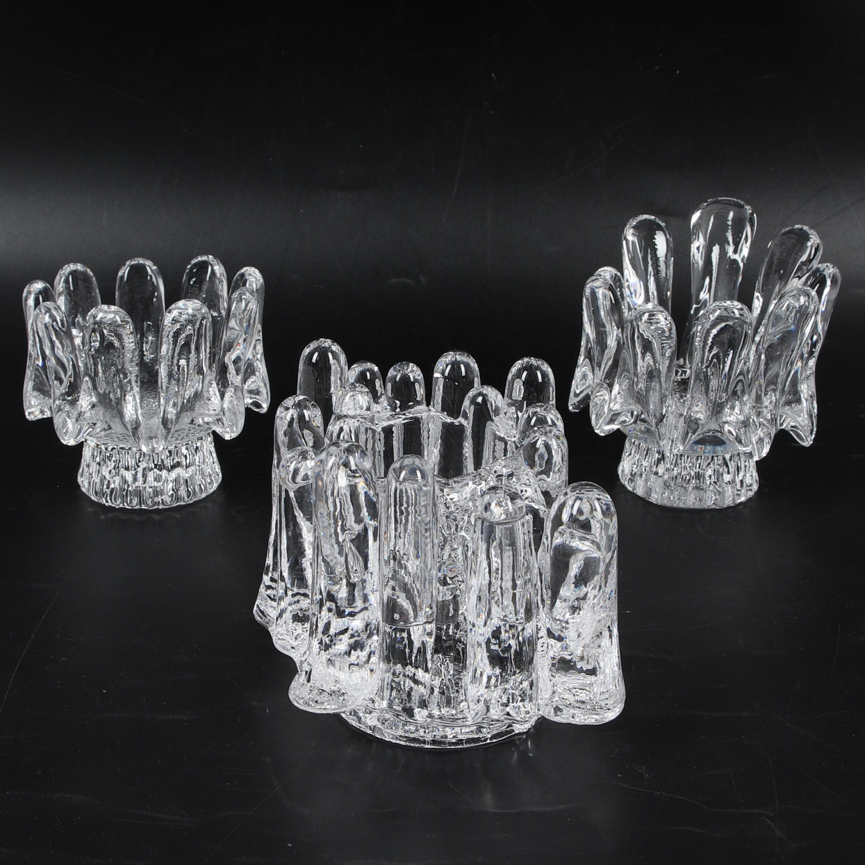 GÖRAN WÄRFF. Ljuslyktor, 3 st, klarglas, "Sunflower" & "Polar", Kosta Boda.