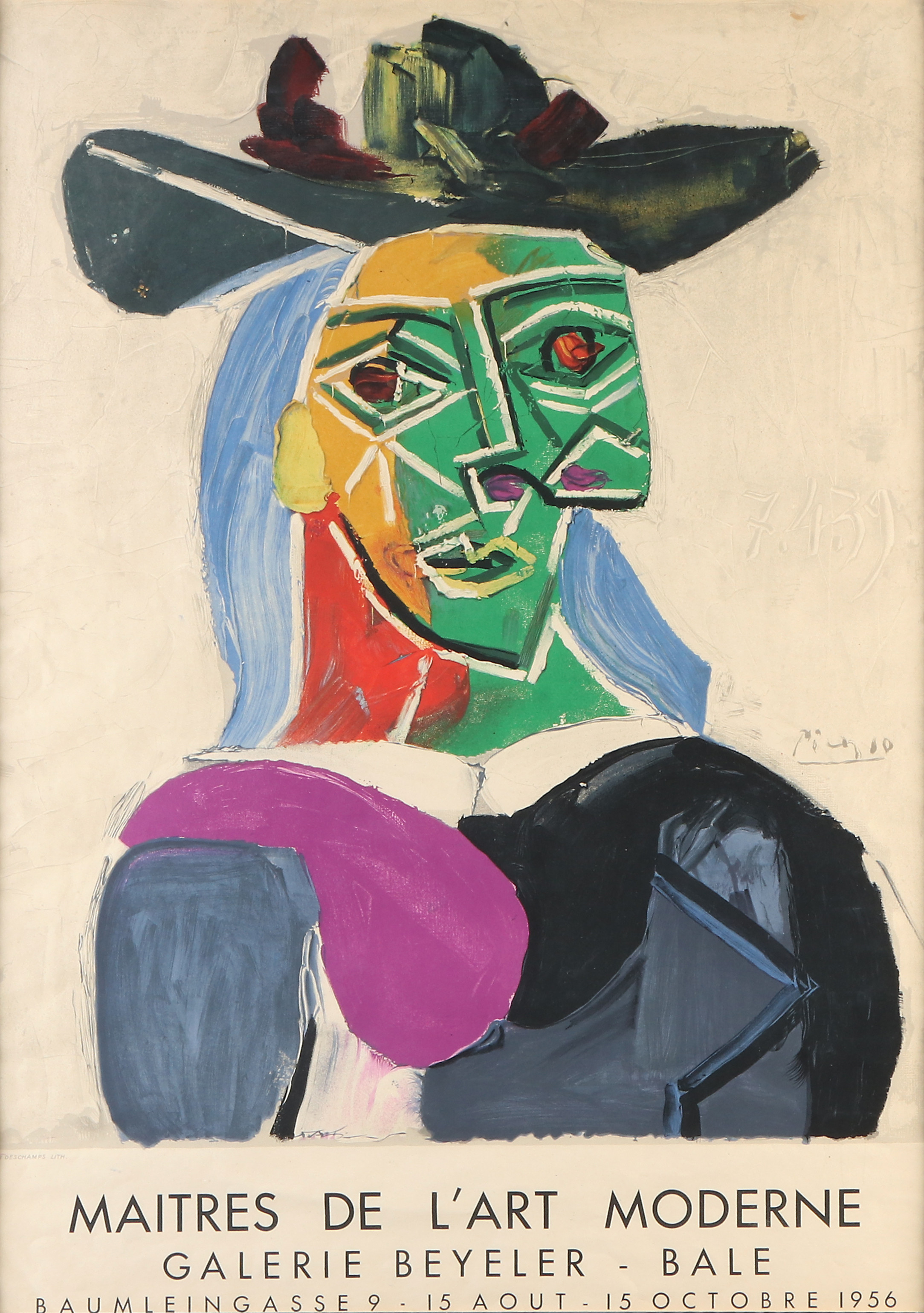 PABLO PICASSO. Litograferad utställningsaffisch. Galerie Beyeler - Bale, 1956.