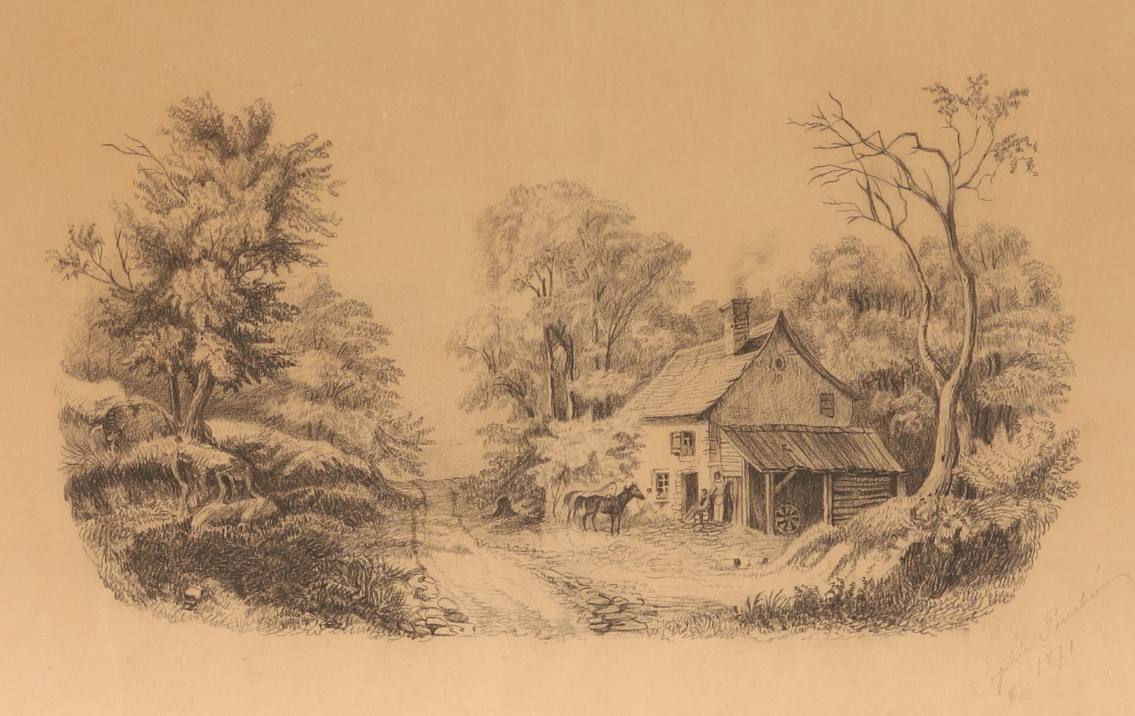 OIDENTIFIERAD KONSTNÄR, teckning, signerad 1871.