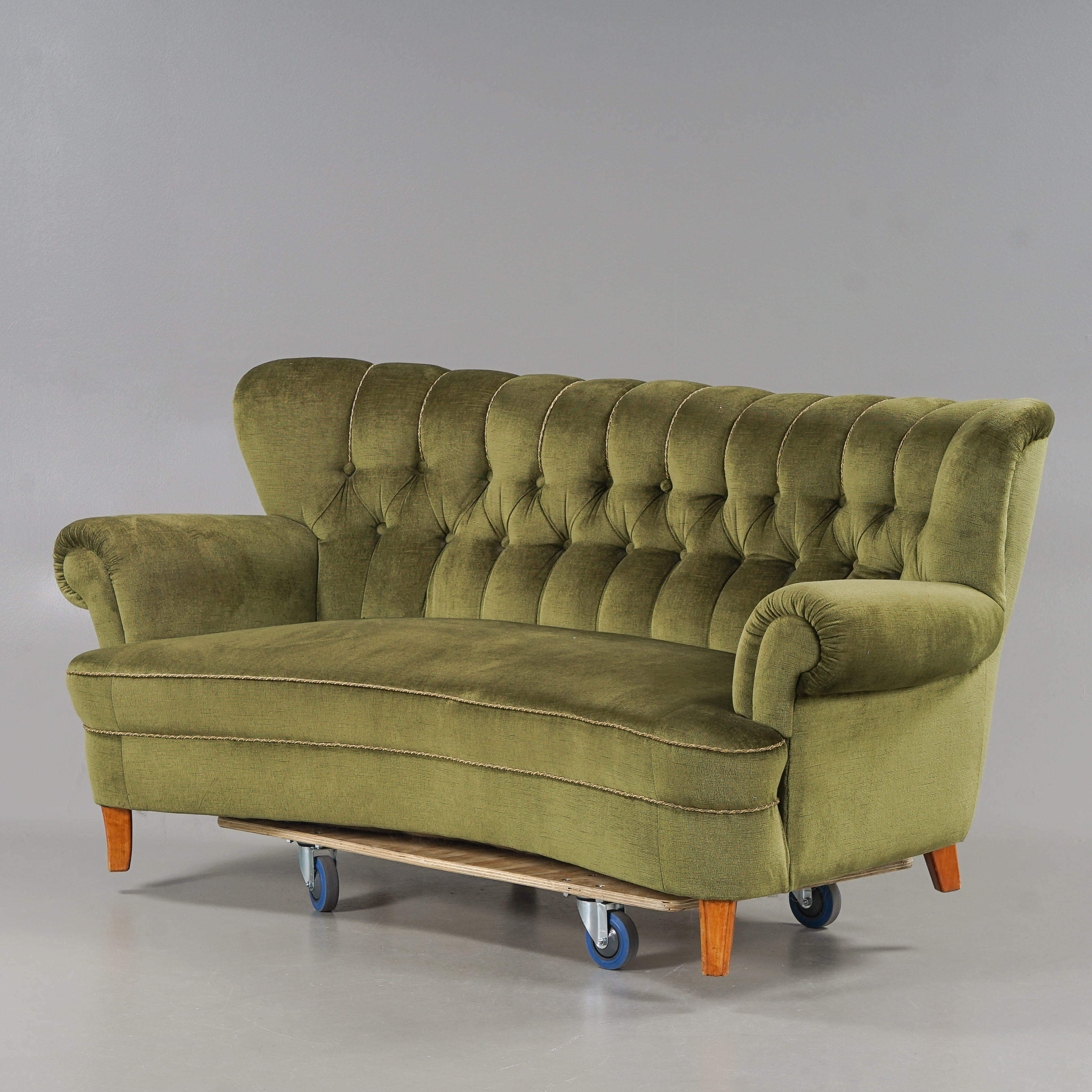 SOFFA Swedish Modern, Grön plyschklädsel 1940/50-tal.