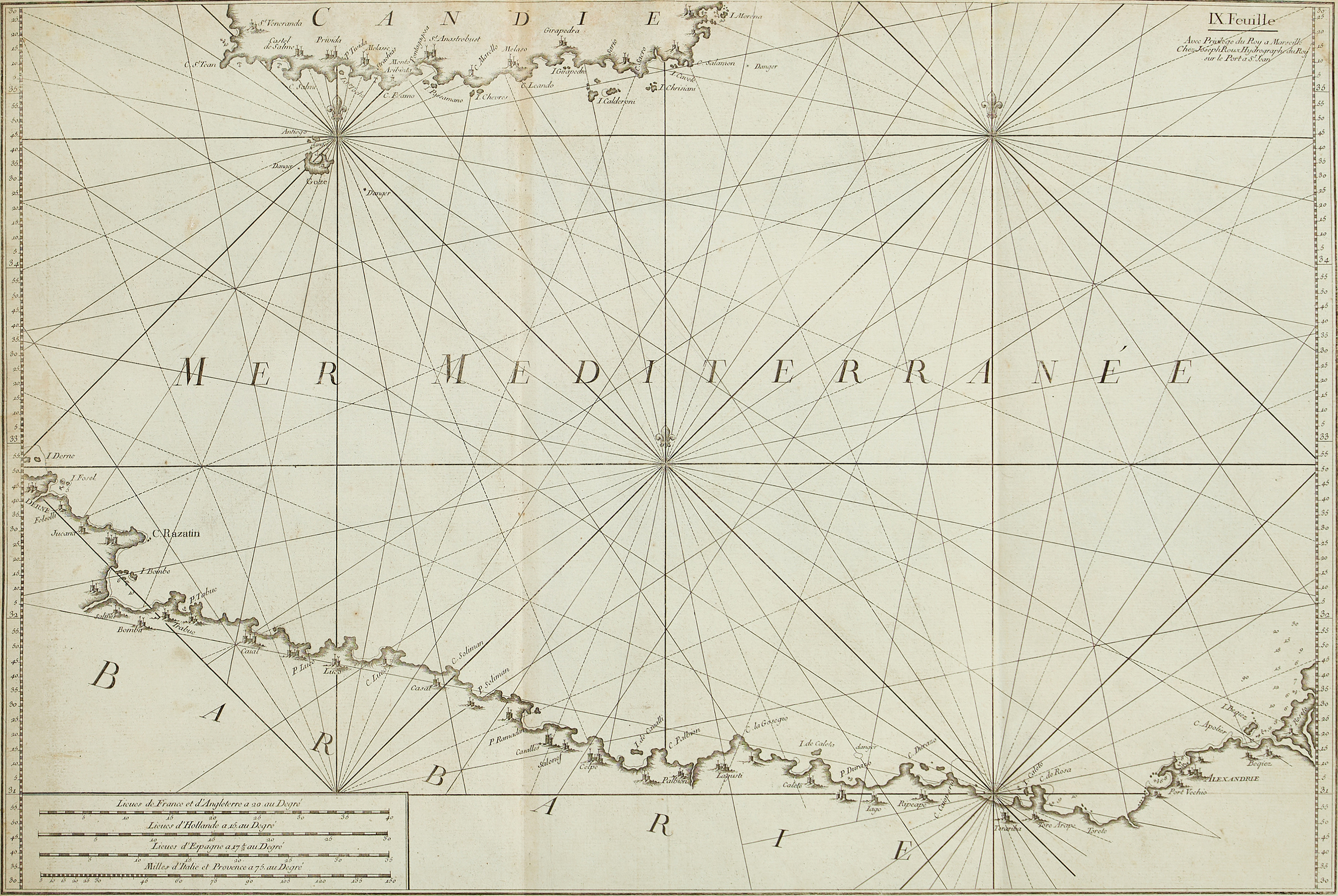 ROUX, VIII.e-, IX.e-, XI.e Feuille, ur Carte de la Mer Mediterranée en Douze Feuilles, 1764.