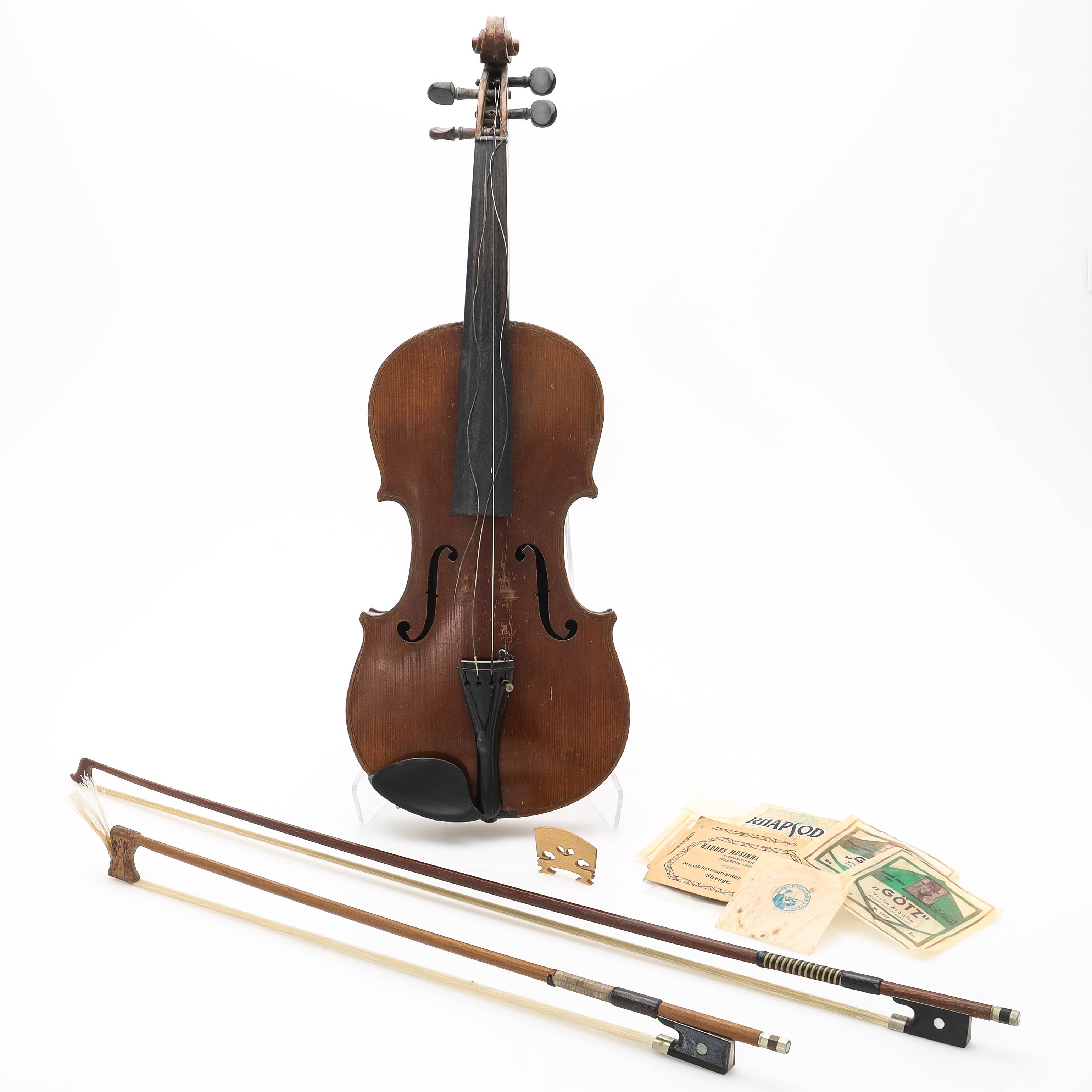 FIOL med STRÅKAR, 3 delar, fiol efter Stradivarius, Stråke Tourte.
