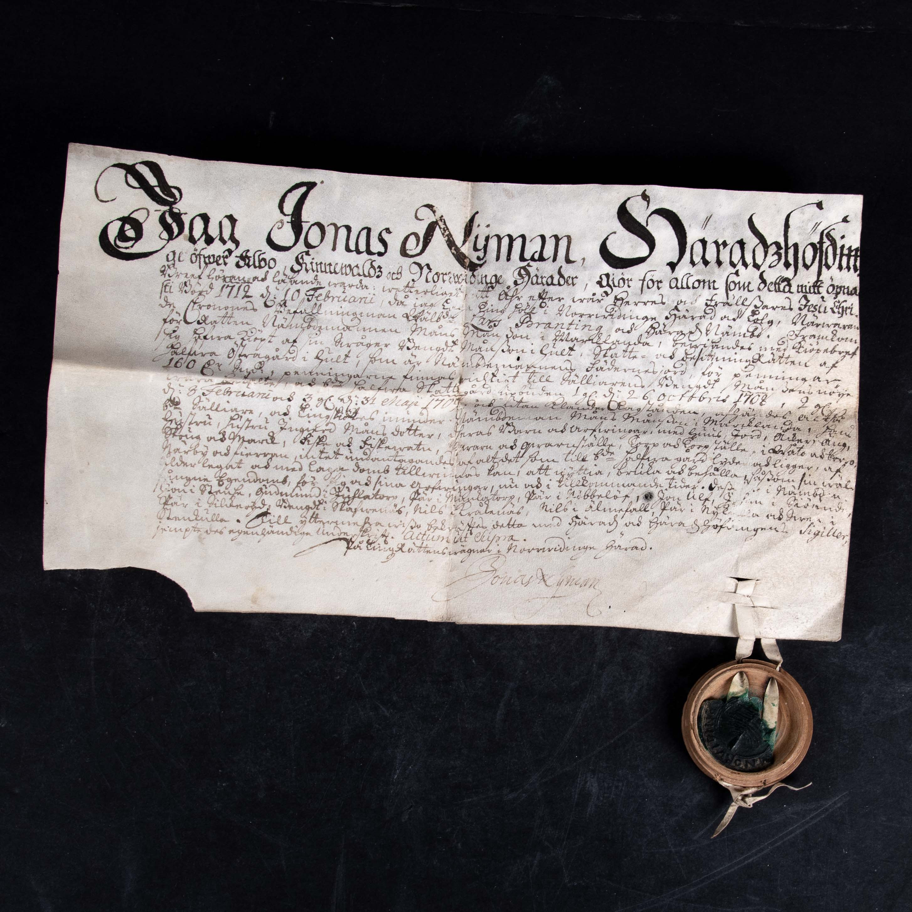 KAROLINSKT FASTEBREV 1712 SMÅLAND.