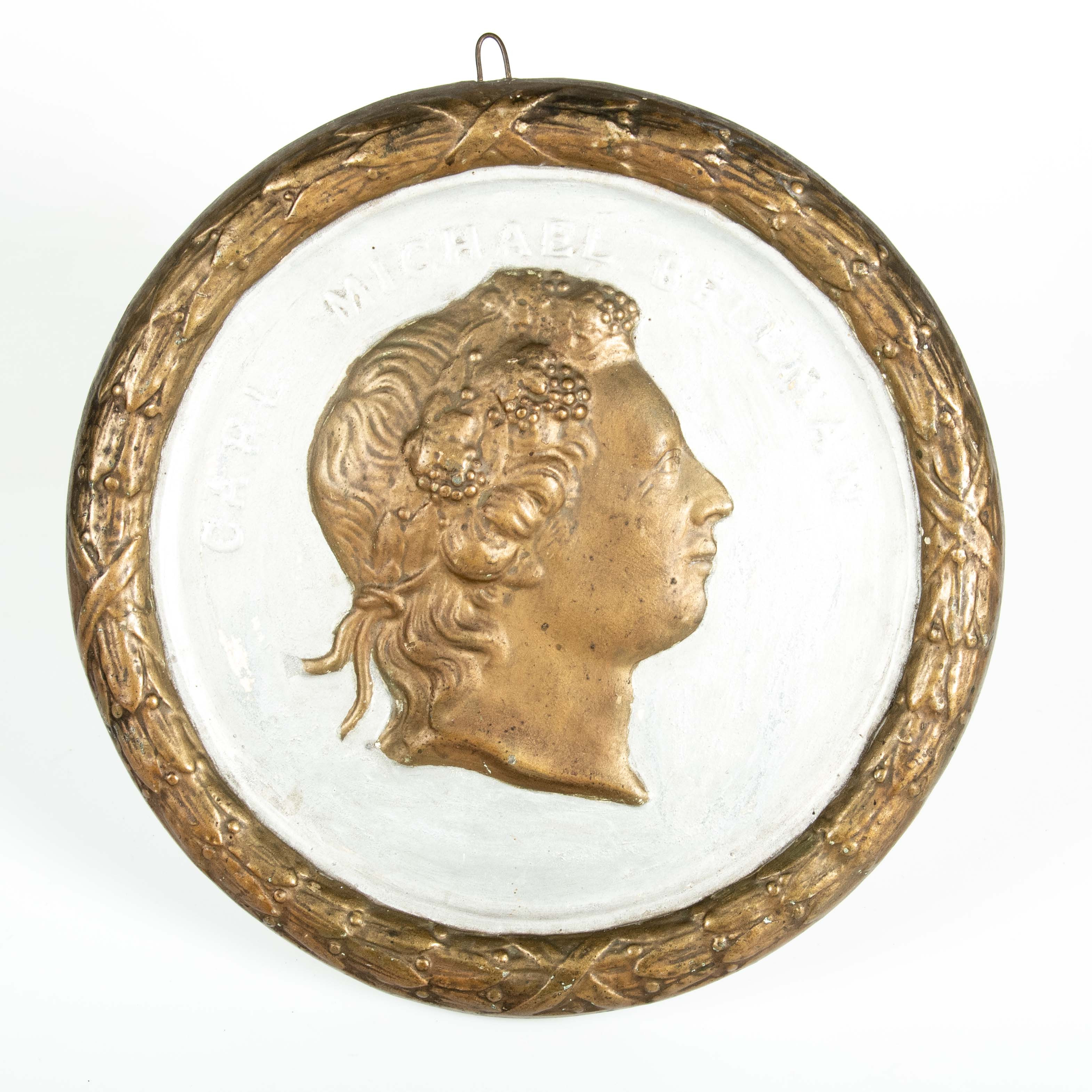 GIPSMEDALJONG C. M. BELLMAN. Efter Johan Tobias Sergel.
